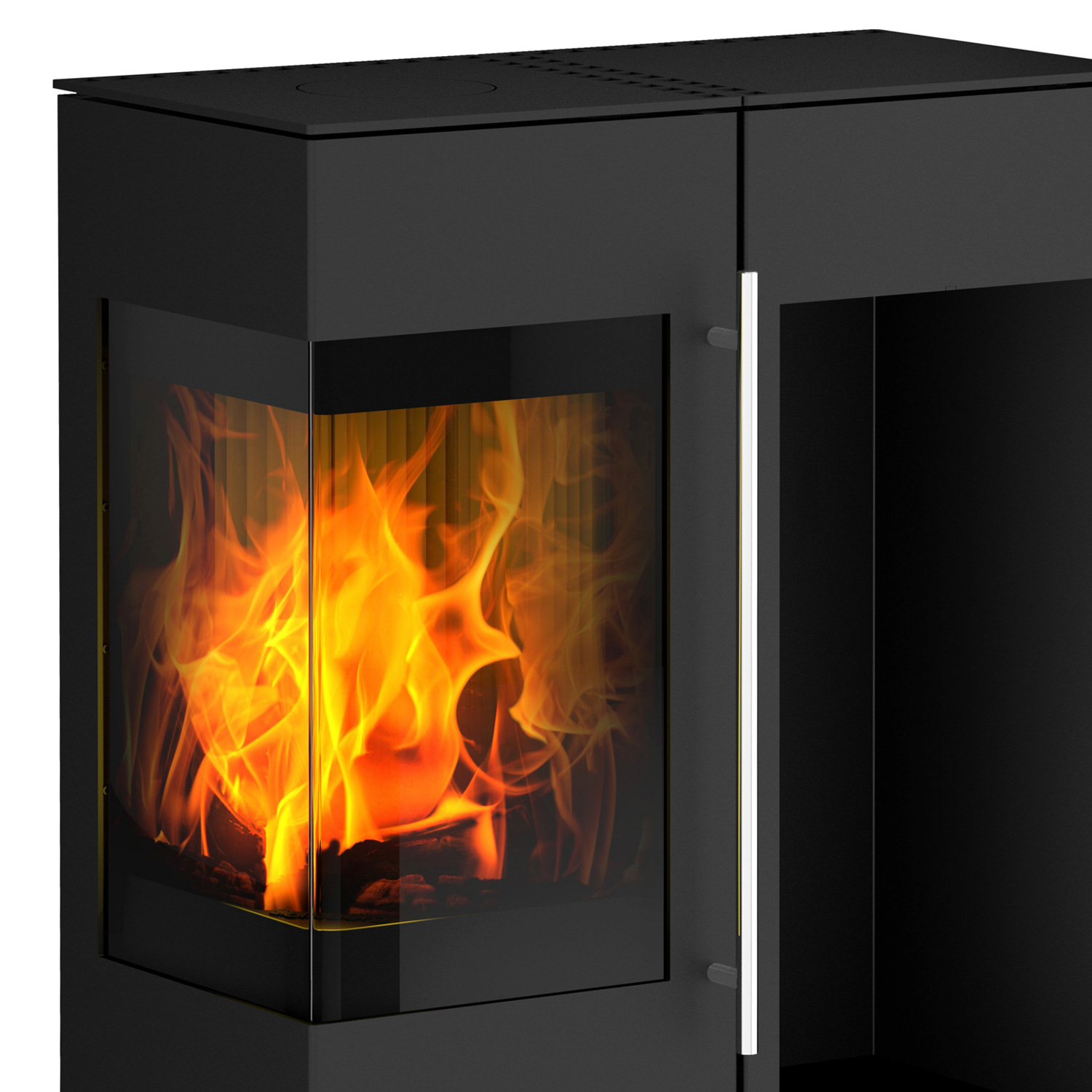 Olsberg Ipala Smart Compact Kaminofen Stahl schwarz, Türanschlag links, Stahltür mit Holzregal rechts Olsberg Ipala Smart Compact Kaminofen Stahl schwarz, Türanschlag links, Stahltür mit Holzregal rechts