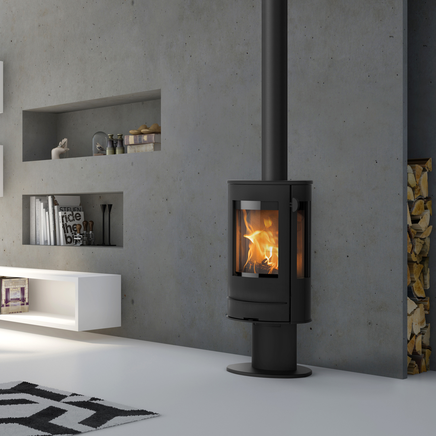Lotus Liva 7G Kaminofen Schwarz, Rauchabgang oben + 1 m³ Kaminholz gratis