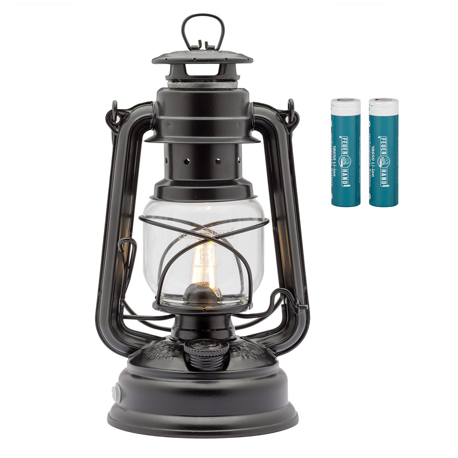 Feuerhand LED Laterne Baby Special 276 Matt Black + 2x Feuerhand Akku