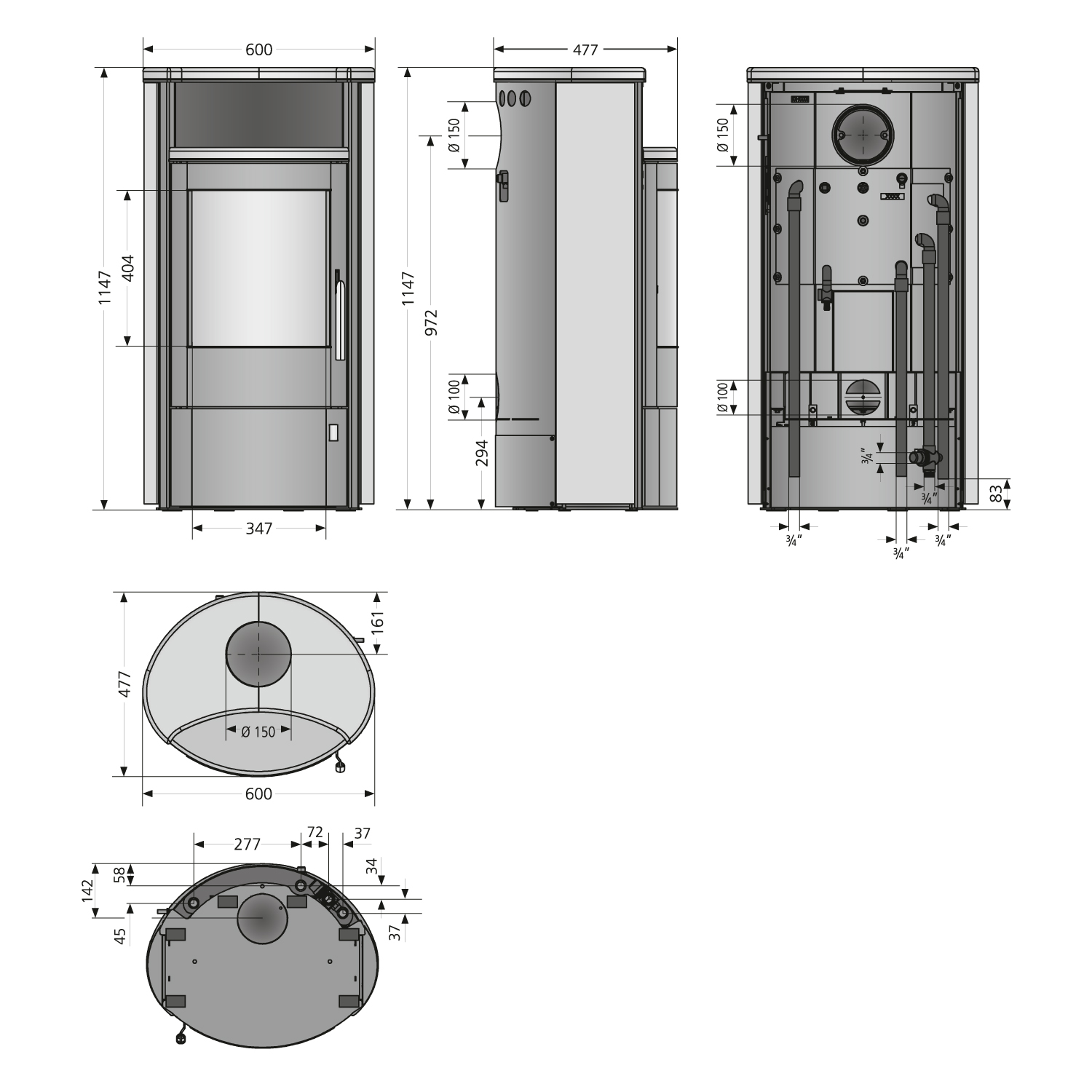 Oranier+ Pori Aqua wasserführender Kaminofen Stahl Schwarz