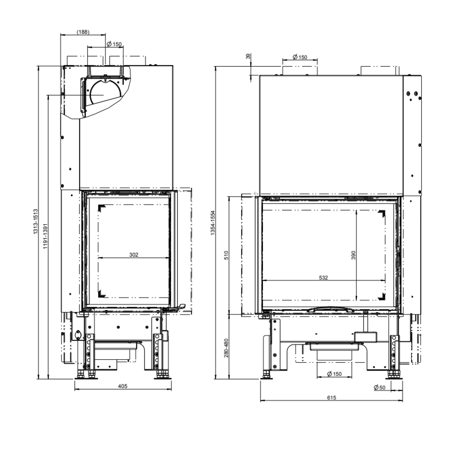 Austroflamm 63x40x51 S 2.0 Kamineinsatz Ecke links