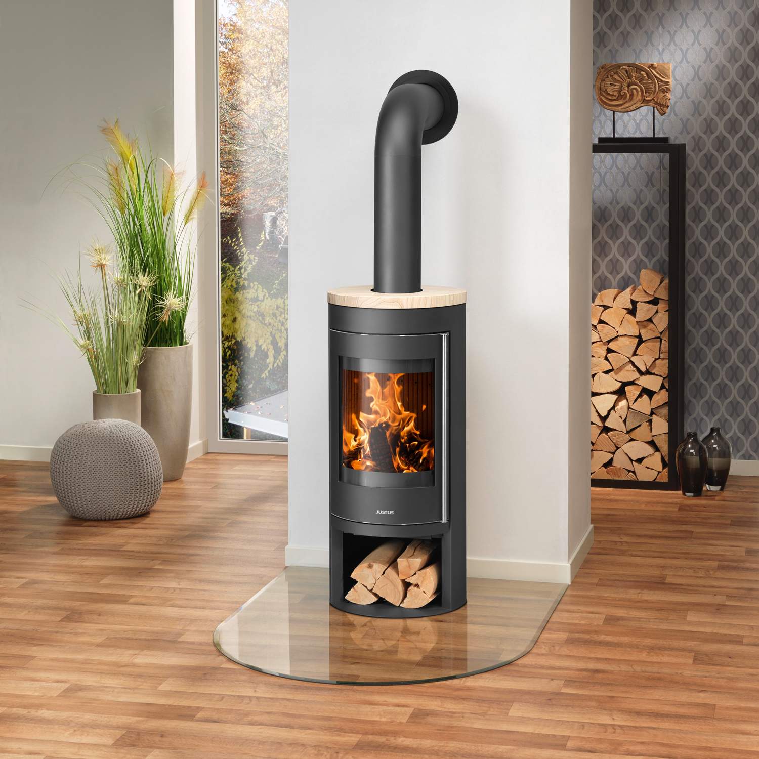 Justus Mino 2.0 Kaminofen Stahl Schwarz mit Sandstein-Abdeckplatte Justus Mino 2.0 Kaminofen Stahl Schwarz mit Sandstein-Abdeckplatte