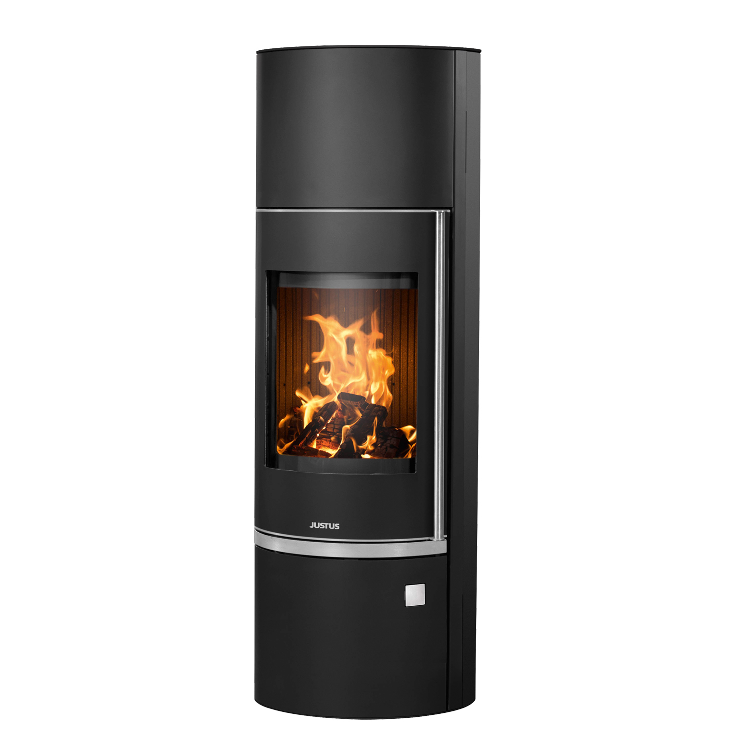 Justus Faro Aqua 2.0, wasserführender Kaminofen Stahl Schwarz/ Abdeckplatte Stahl – Komplett-Set mit THKE 600 Kombi-Speicher montiert silber 1x WT