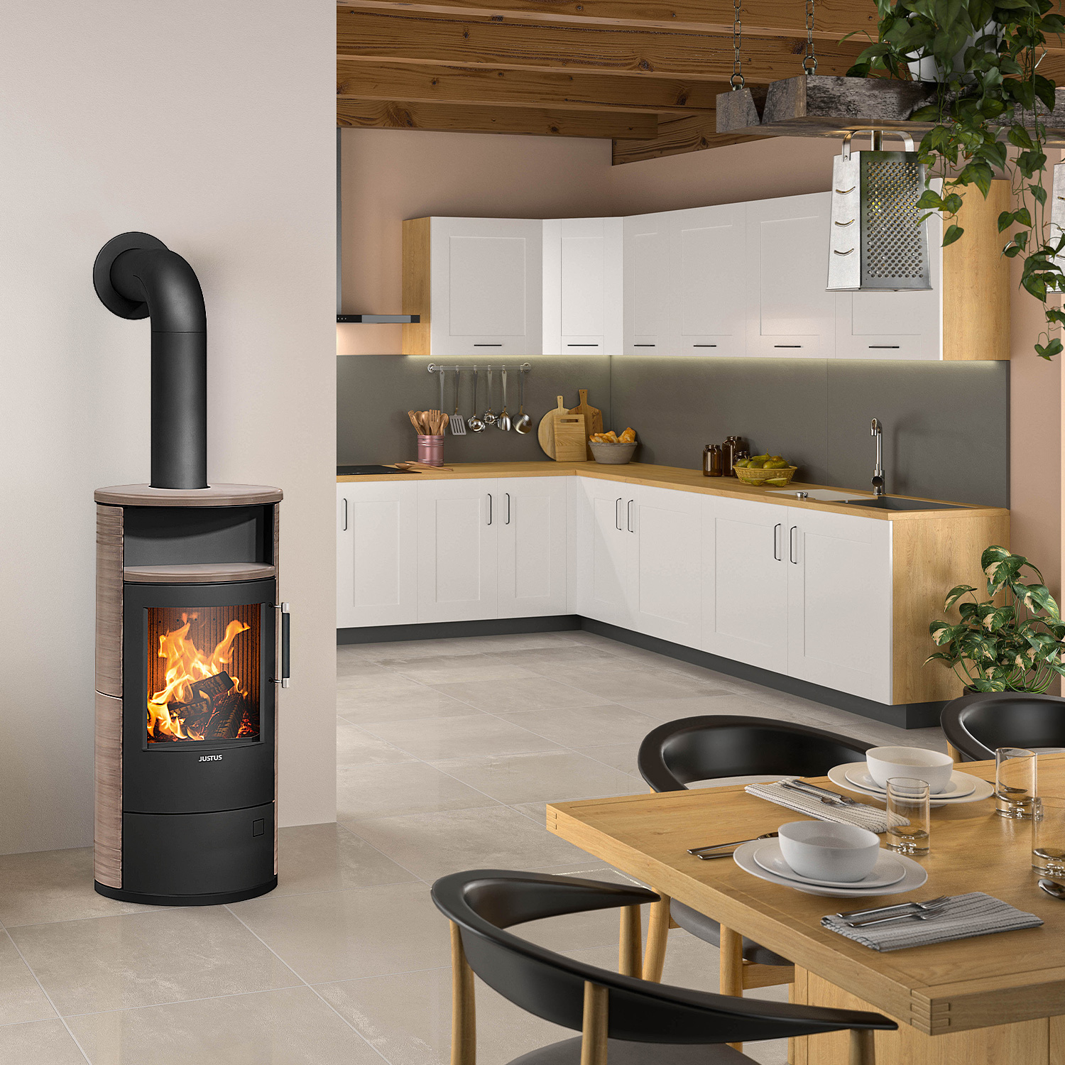 Justus Island 5 2.0 Kaminofen Stahl Schwarz / Keramik Grappa