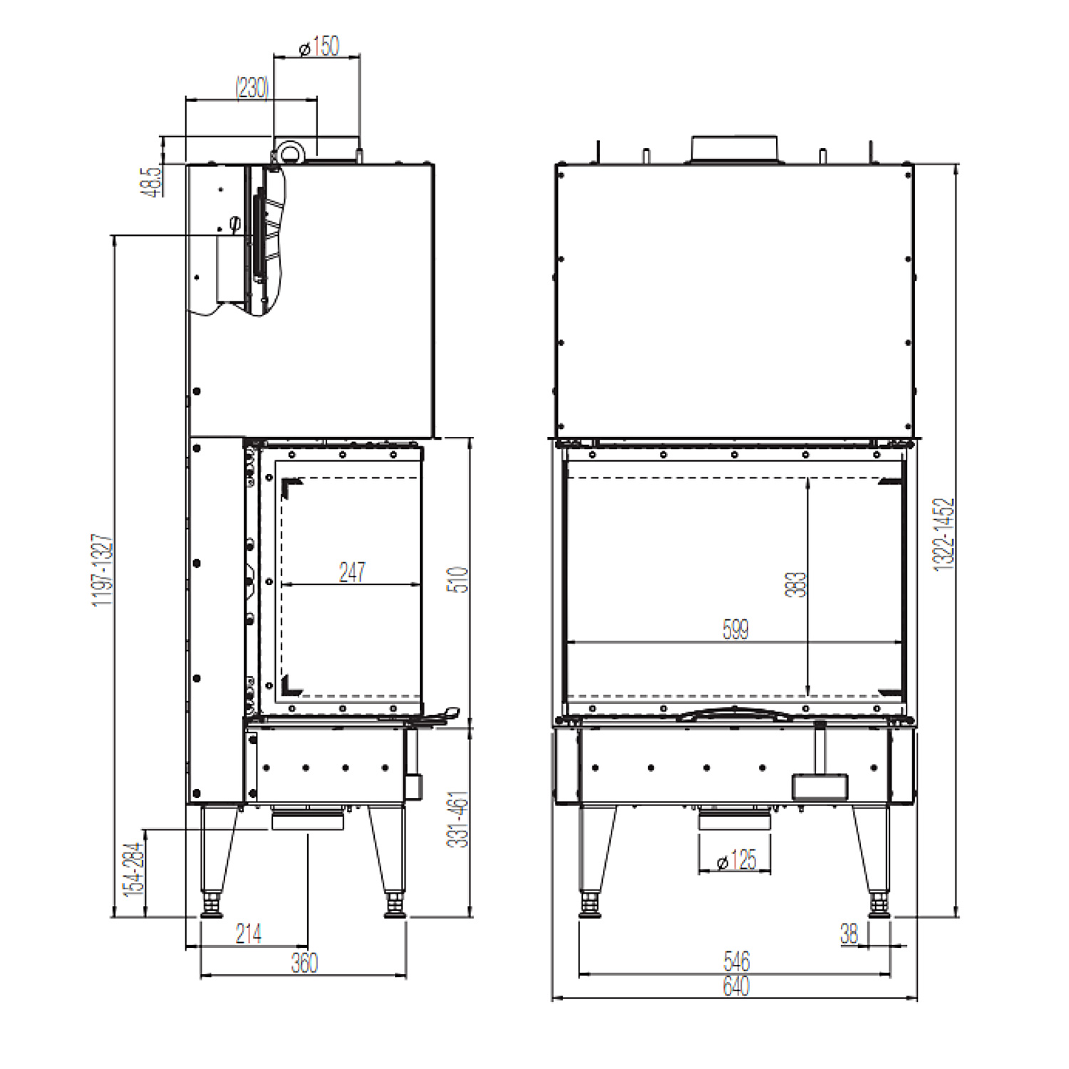 Austroflamm 64 x 33 x 51 S3 2.0 Kamineinsatz Feuerraum Schwarz