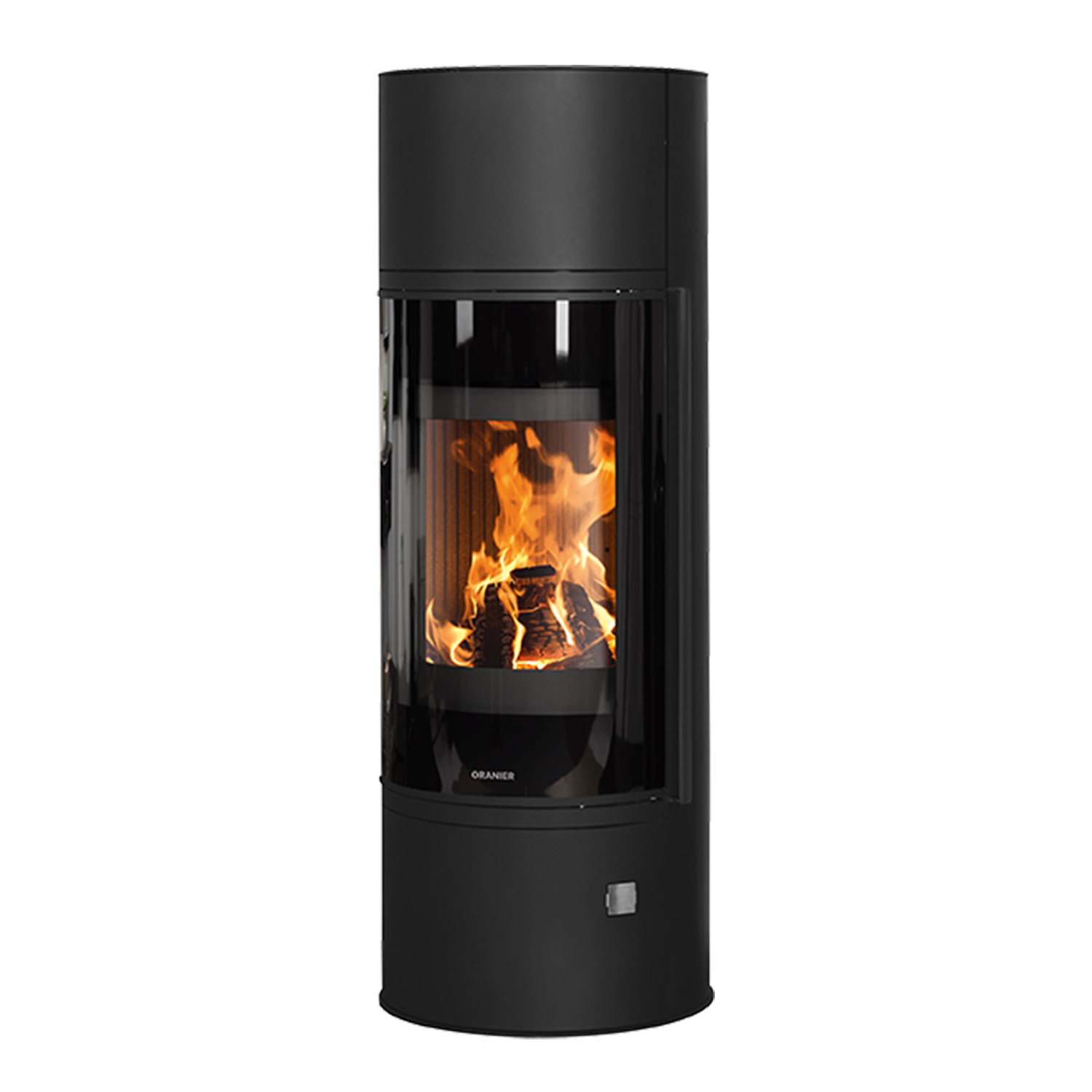 Oranier Arena Aqua 2.0 Wasserführender Kaminofen Stahl Schwarz, Abdeckplatte Stahl Schwarz – Komplett-Set mit SH 550 Hygiene-Schichtenkombispeicher montiert silber