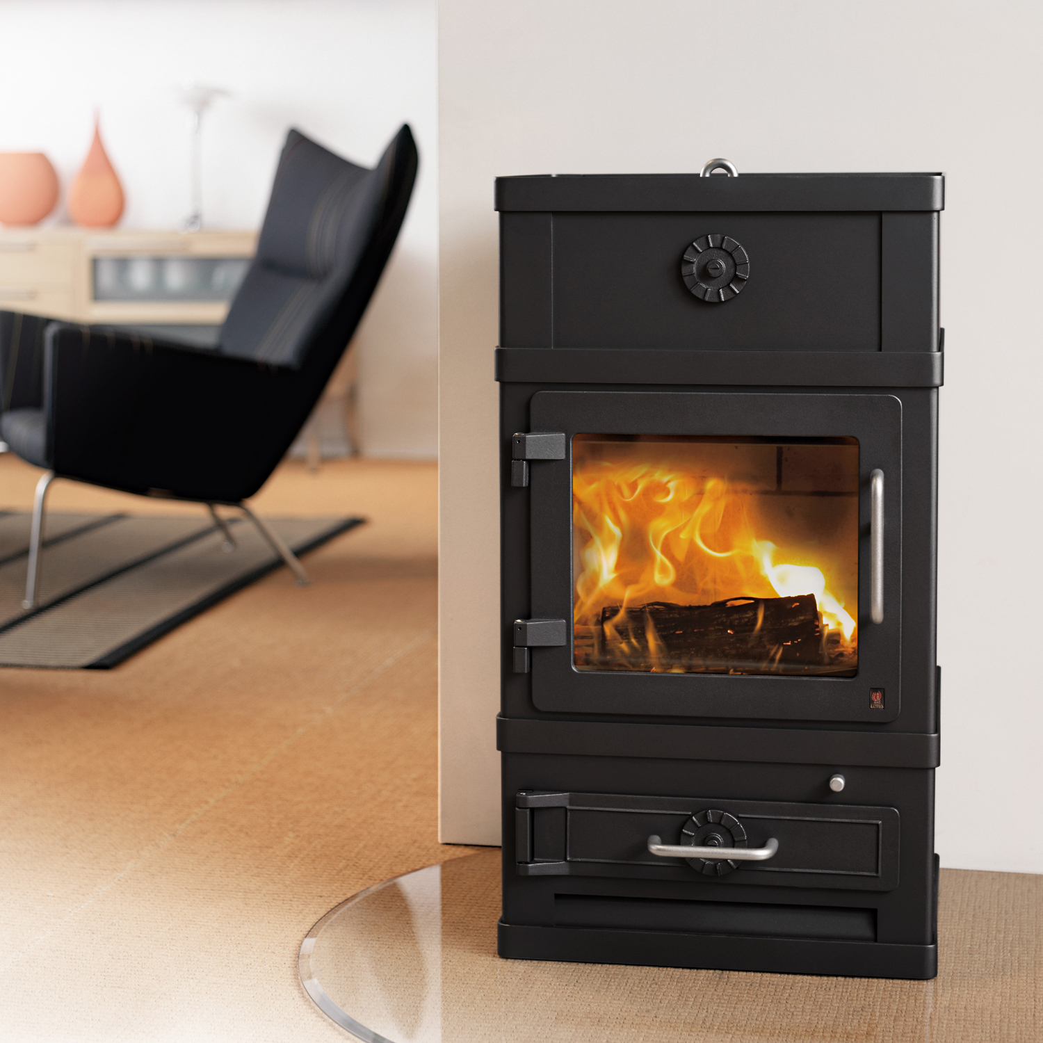 Lotus 2060 Kaminofen Schwarz, Rauchabgang hinten