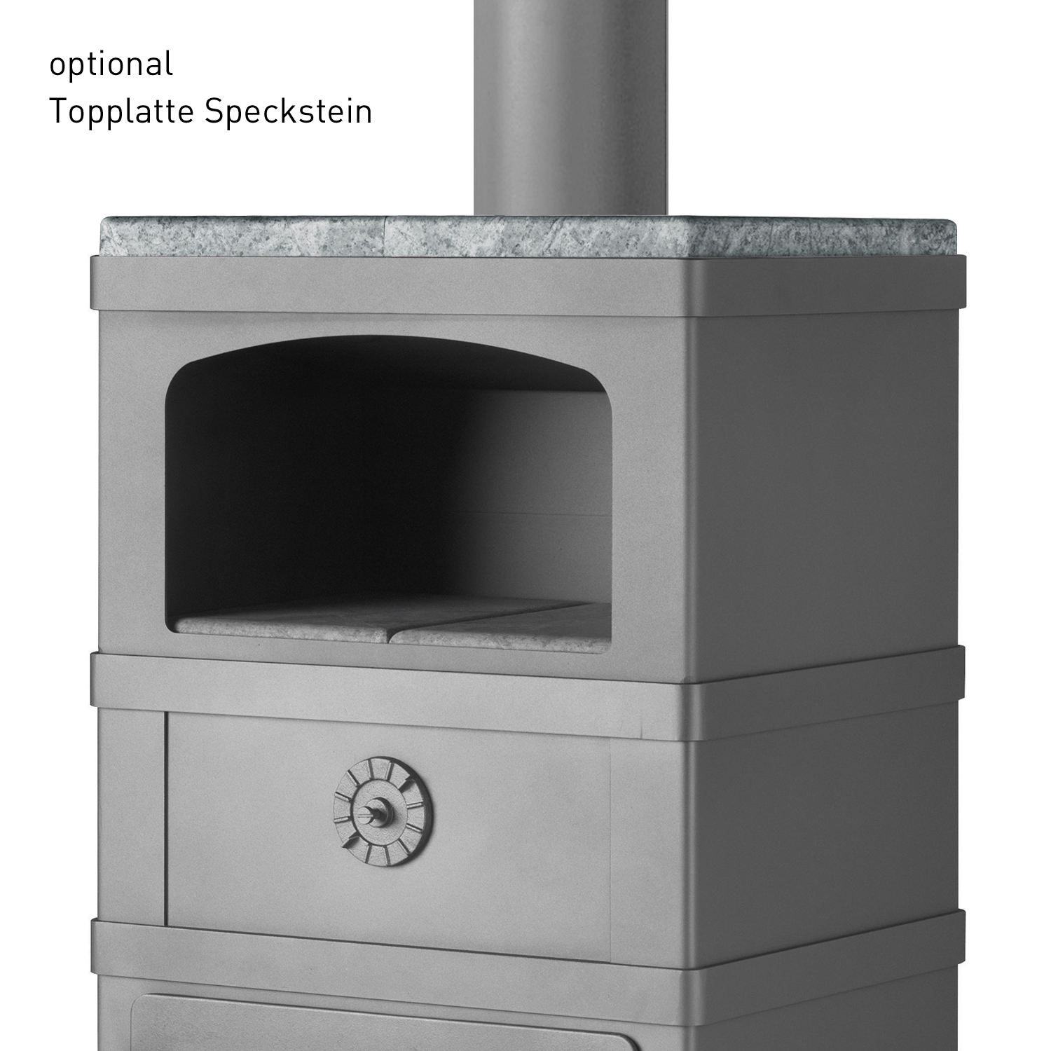 Lotus 2060 Kaminofen mit Warmhaltefach Grau, Rauchabgang oben + 1 m³ Kaminholz gratis