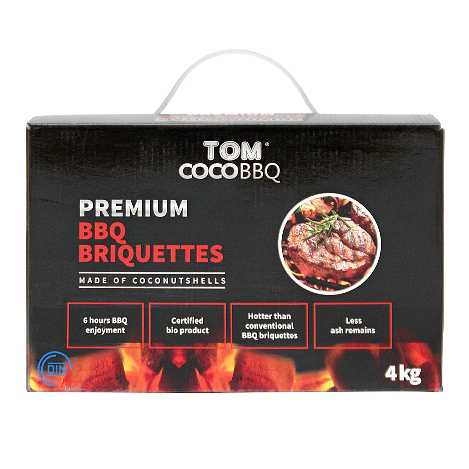 TOM COCO Grill-Kokoskohle Briketts, Quader, 3 x 4 kg (12 kg)