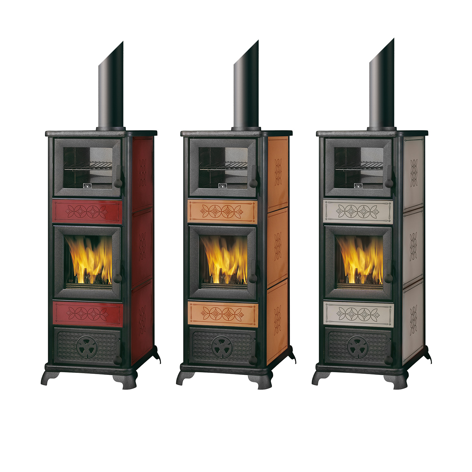 EK63 Decor C Kaminofen Keramik bordeaux Rauchrohr oben