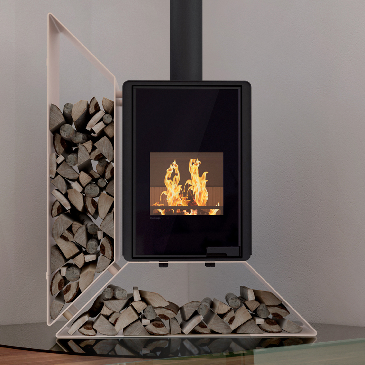 HS Flamingo Deluxe Kampa Kaminofen Creme Regal links