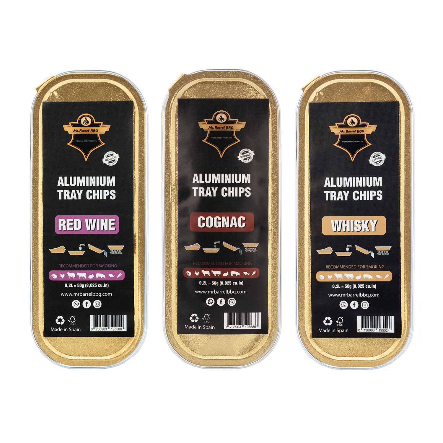 Mr. Barrel BBQ Smoking Chips S Red Wine, Cognac und Whiskey, 3er-Set