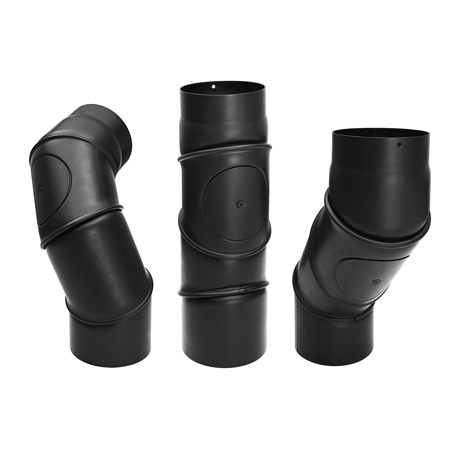 Raik Basic Multibogen 130mm schwarz mit Tür – 4teilig für Rauchrohr / Ofenrohr