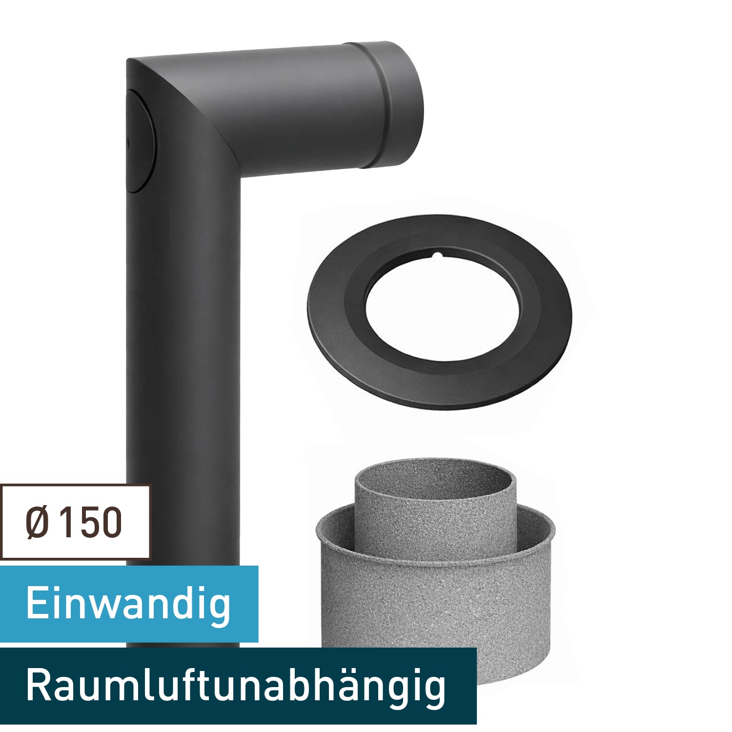 Raik Lifestyle Set Winkelbogen 150mm grau 90° 2-tlg mit Tür (700x450) für Rauchrohr / Ofenrohr