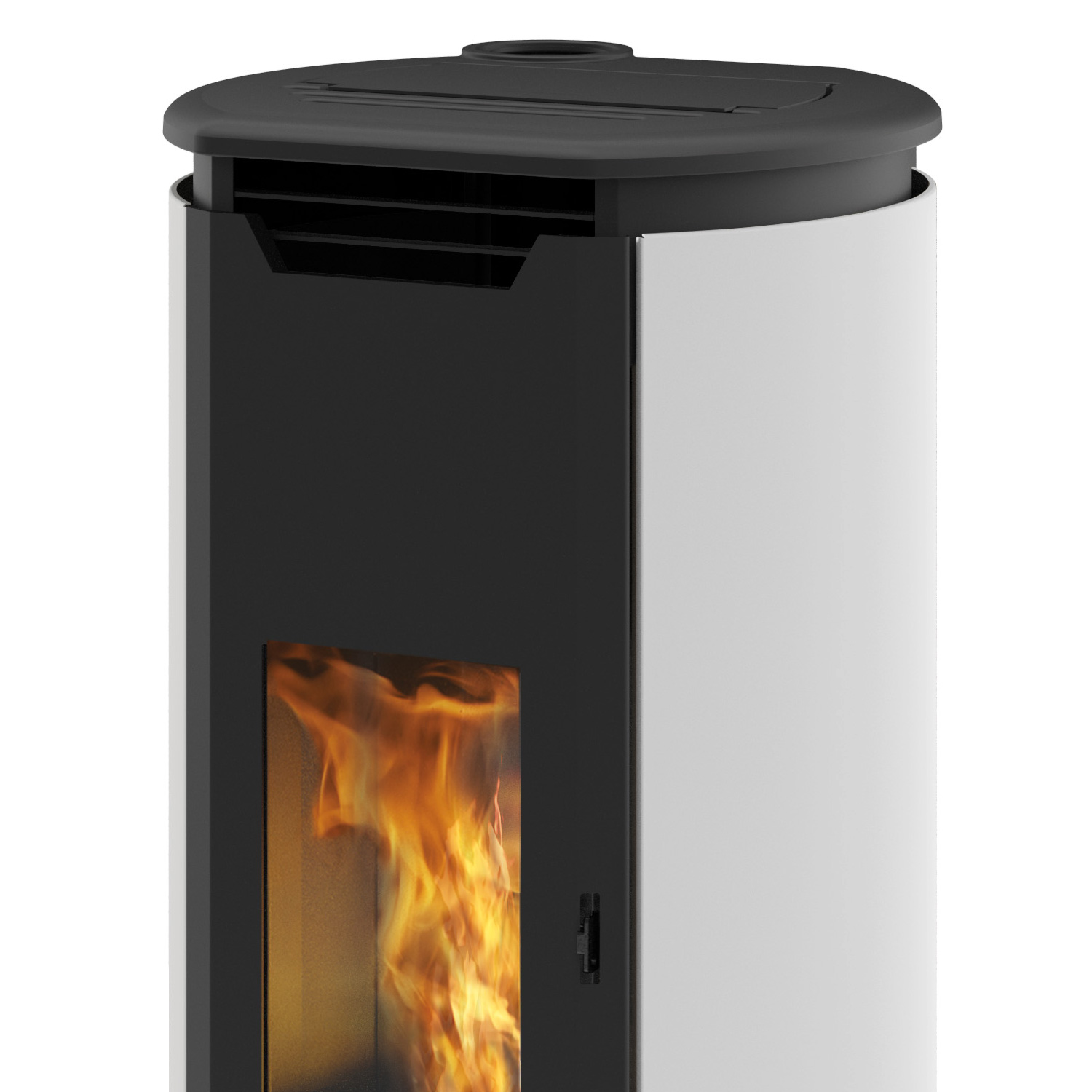 EK63 Tweed90+ EVO Pelletofen RR oben Stahl perlweiß