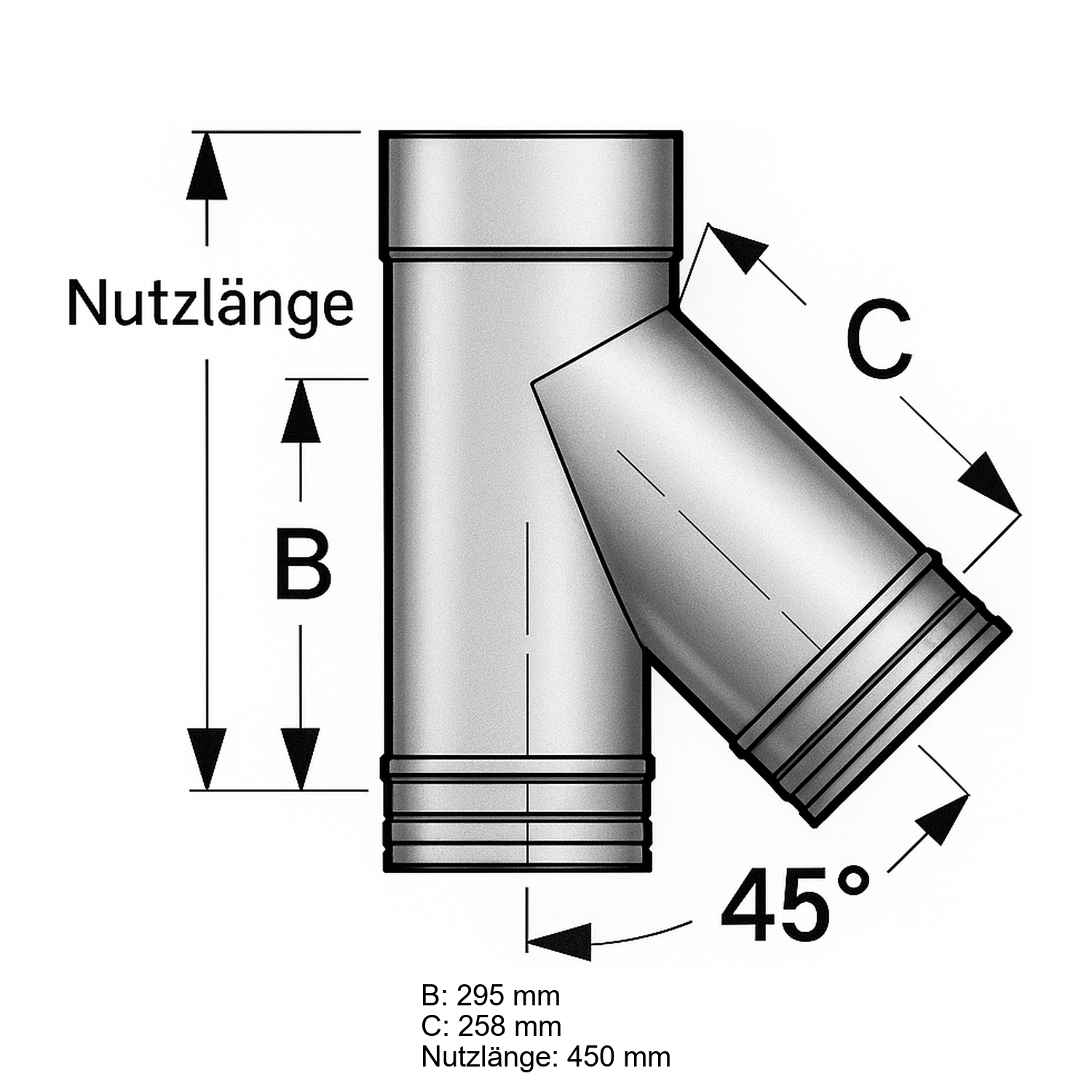 Schiedel PRIMA PLUS Rauchrohranschluss 45° Ø180 mm einwandig matt