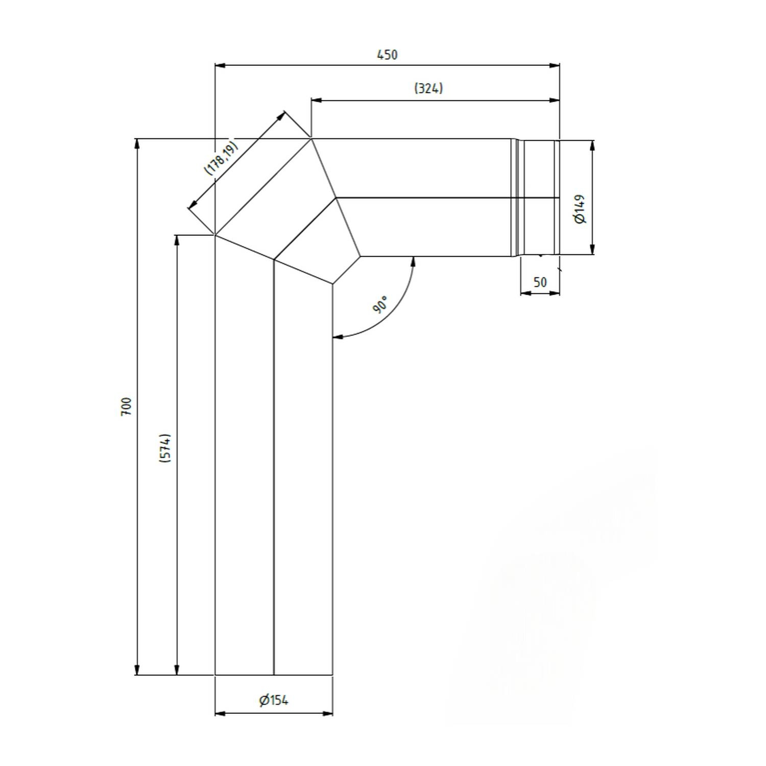 Raik Lifestyle Winkelbogen Durchmesser 150/90° 2,00mm 3-tlg 700/450 grau für Rauchrohr/ Ofenrohr