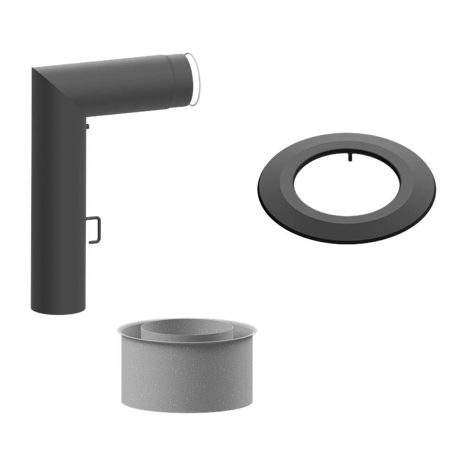 Raik Lifestyle Set Winkelbogen 150mm grau 90° 700/500 mit Tür und Drosselklappe für Rauchrohr / Ofenrohr