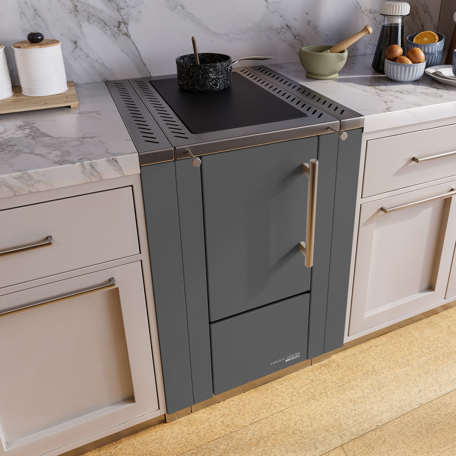 Haas+Sohn HS 40 ohne Sichtfenster Küchenofen anthrazit Herdrahmen Edelstahl Stahlkochplatte