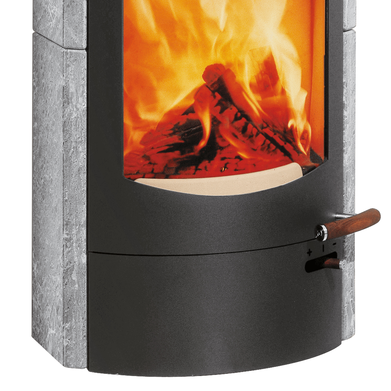 Austroflamm Koko 2.0 Kaminofen Speckstein, Warmhaltefach Keramik Schwarz matt, Topplatte Keramik Schwarz matt, RRA hinten