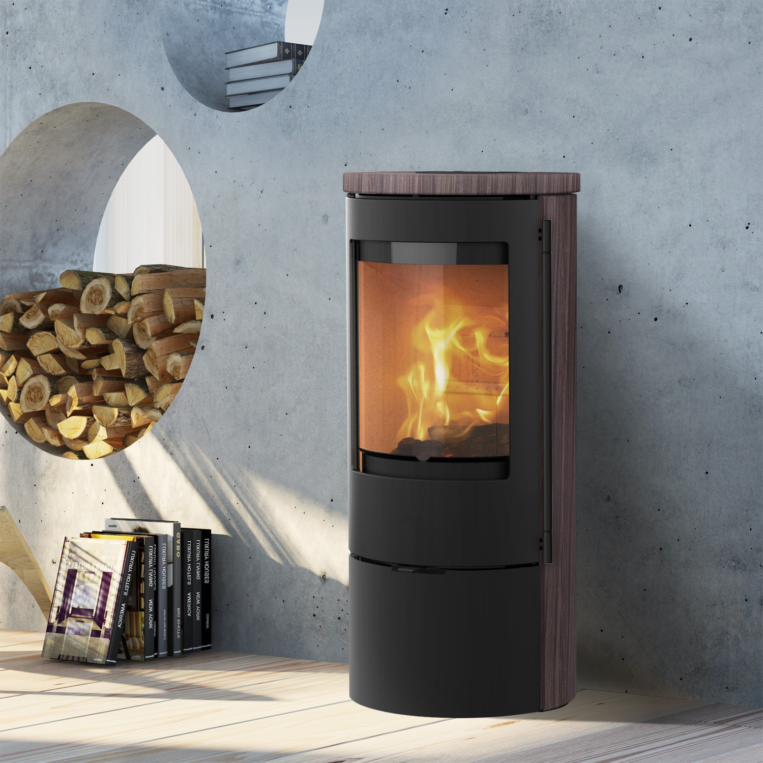 Lotus Prestige Basic S Kaminofen Coffee Stone, Korpus Schwarz, Rauchrohranschluss hinten