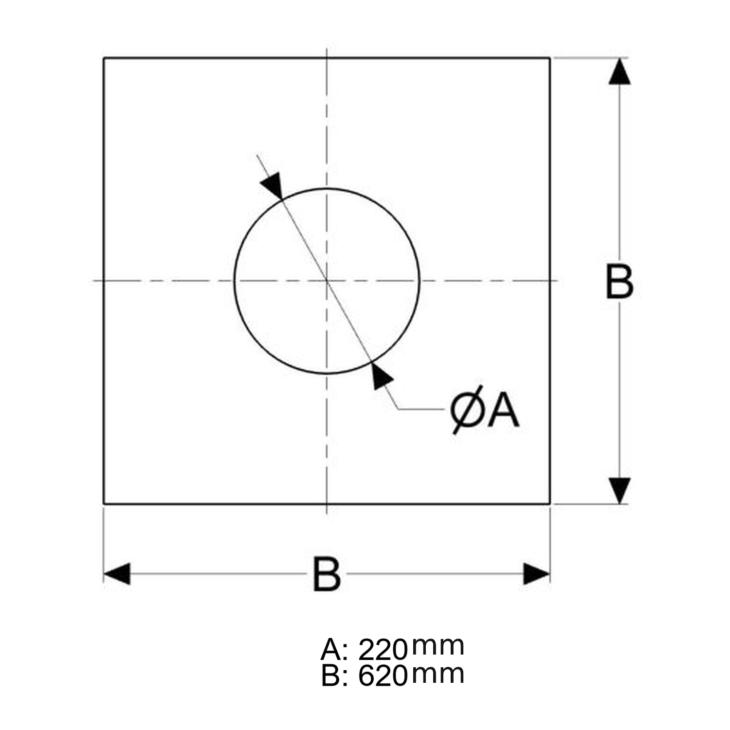 Schiedel Anschlussblende eckig 200 mm Ø150 mm glänzend