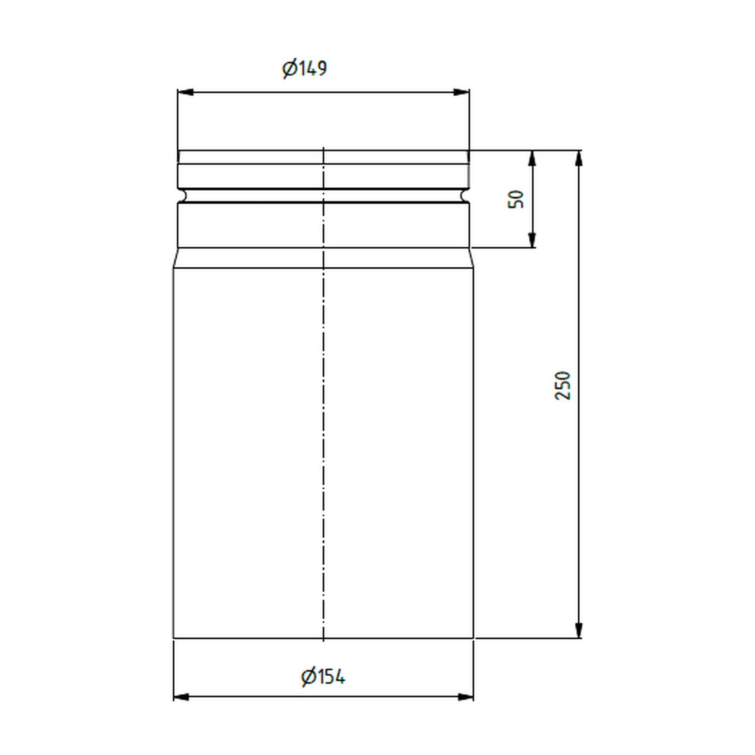 Raik Lifestyle Längenelement Durchmesser 150x250x2,00mm eingezogen mit Dichtung schwarz für Rauchrohr/ Ofenrohr