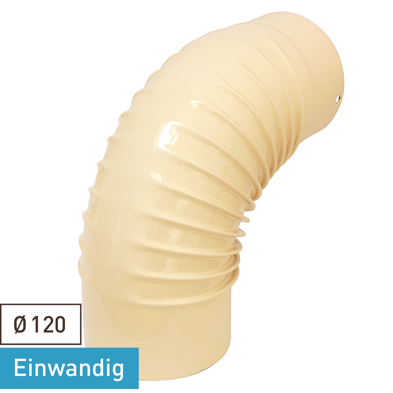 Raik Rauchrohrbogen / Ofenrohrbogen Emaille 120mm - 90° Bogen gerippt Elfenbein
