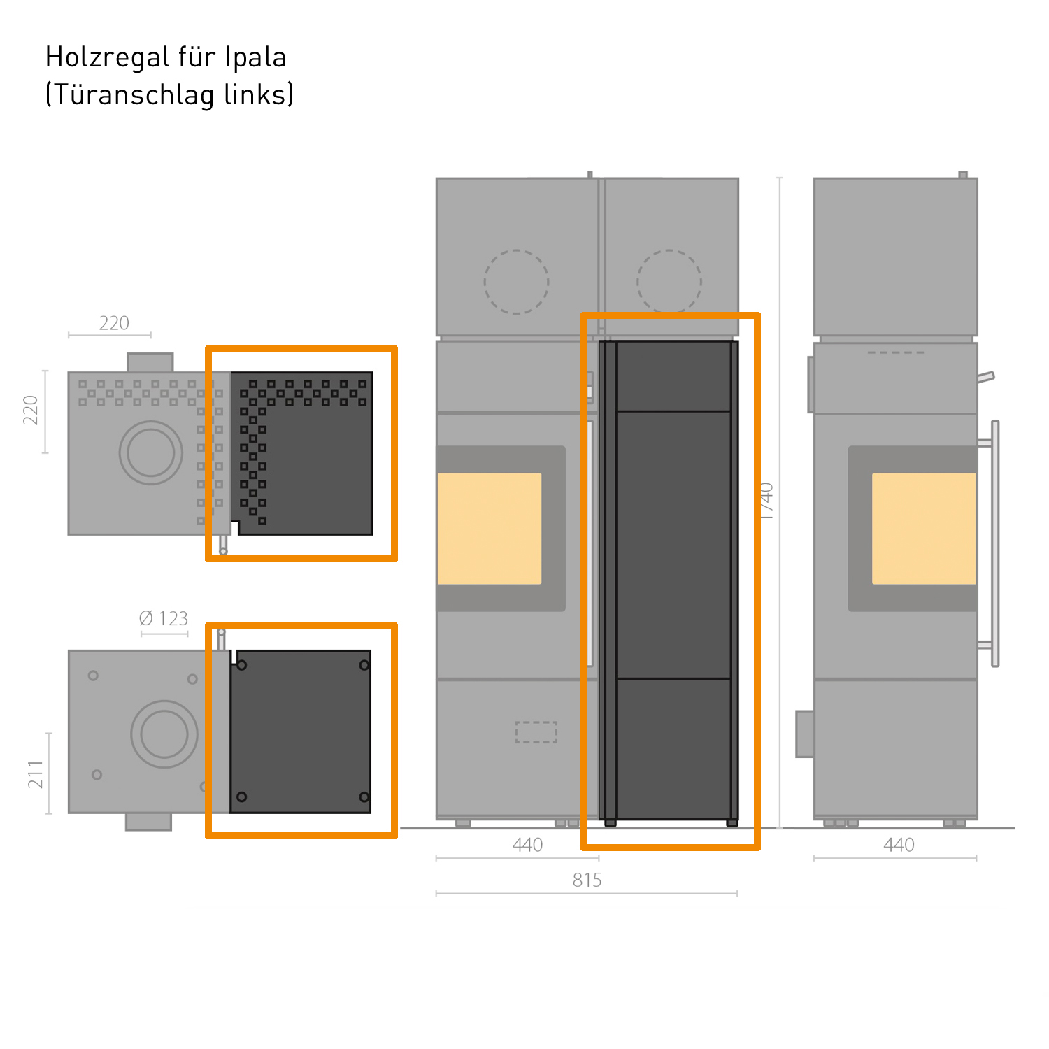Olsberg Regal links für Ipala Compact mit Türanschlag rechts Olsberg Regal links für Ipala Compact mit Türanschlag rechts