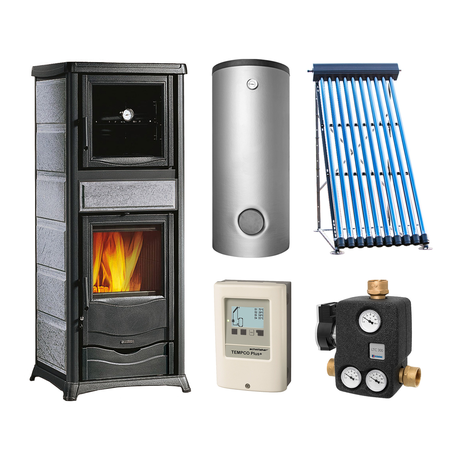 La Nordica Termorossella Plus Forno DSA 4.0 Speckstein + Solarthermie-Set 4 (15,17 m²) + Pufferspeicher TPSR 825 + SWT