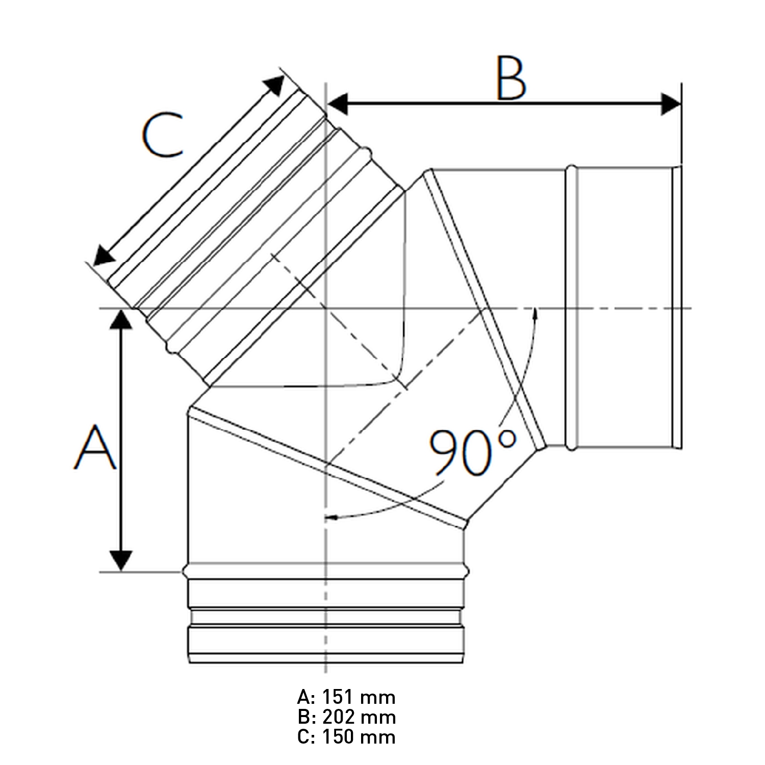 Schiedel PRIMA PLUS Inspektions-Bogen 90° H1 Ø150 mm einwandig matt