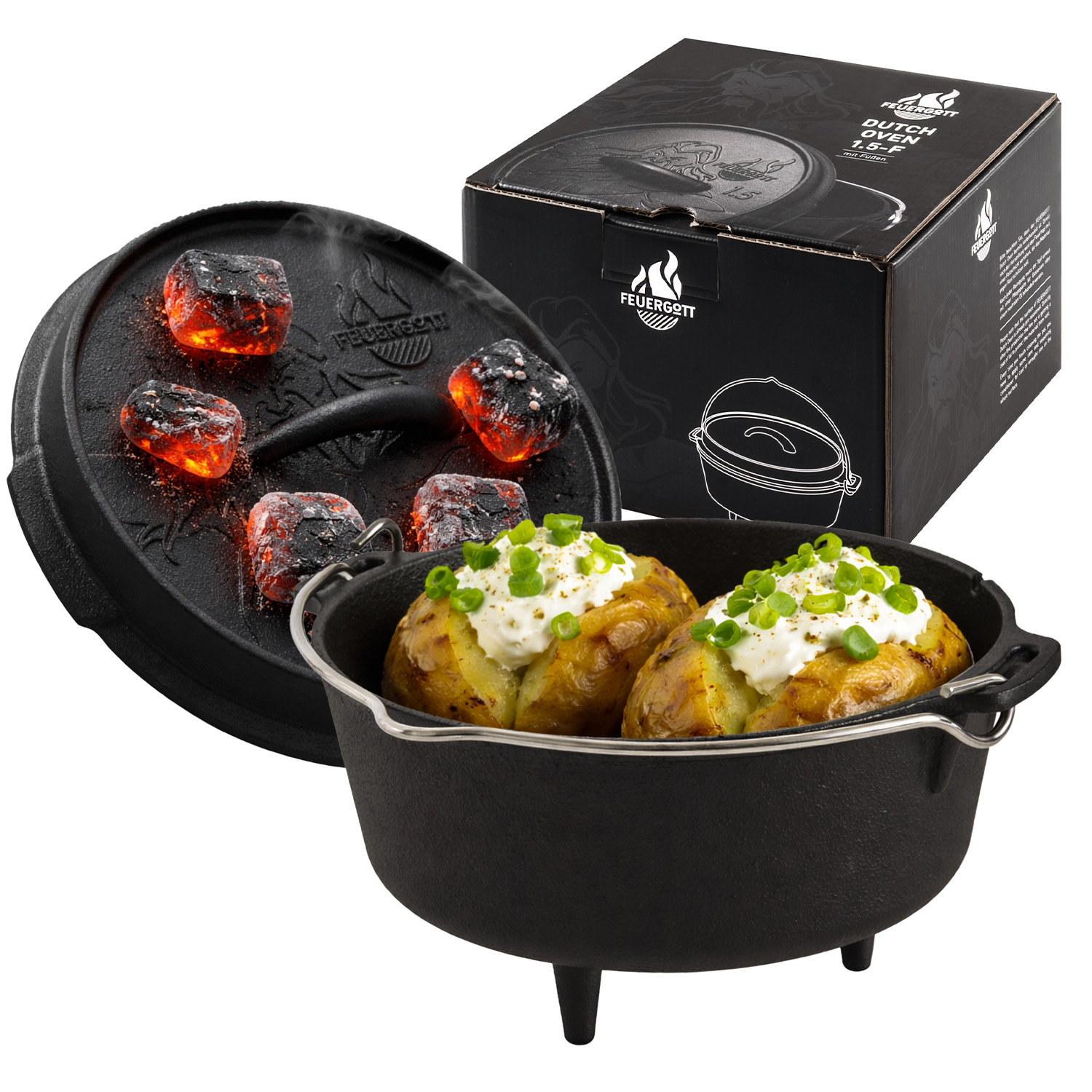 FEUERGOTT Dutch Oven 1,5 l mit Füßen