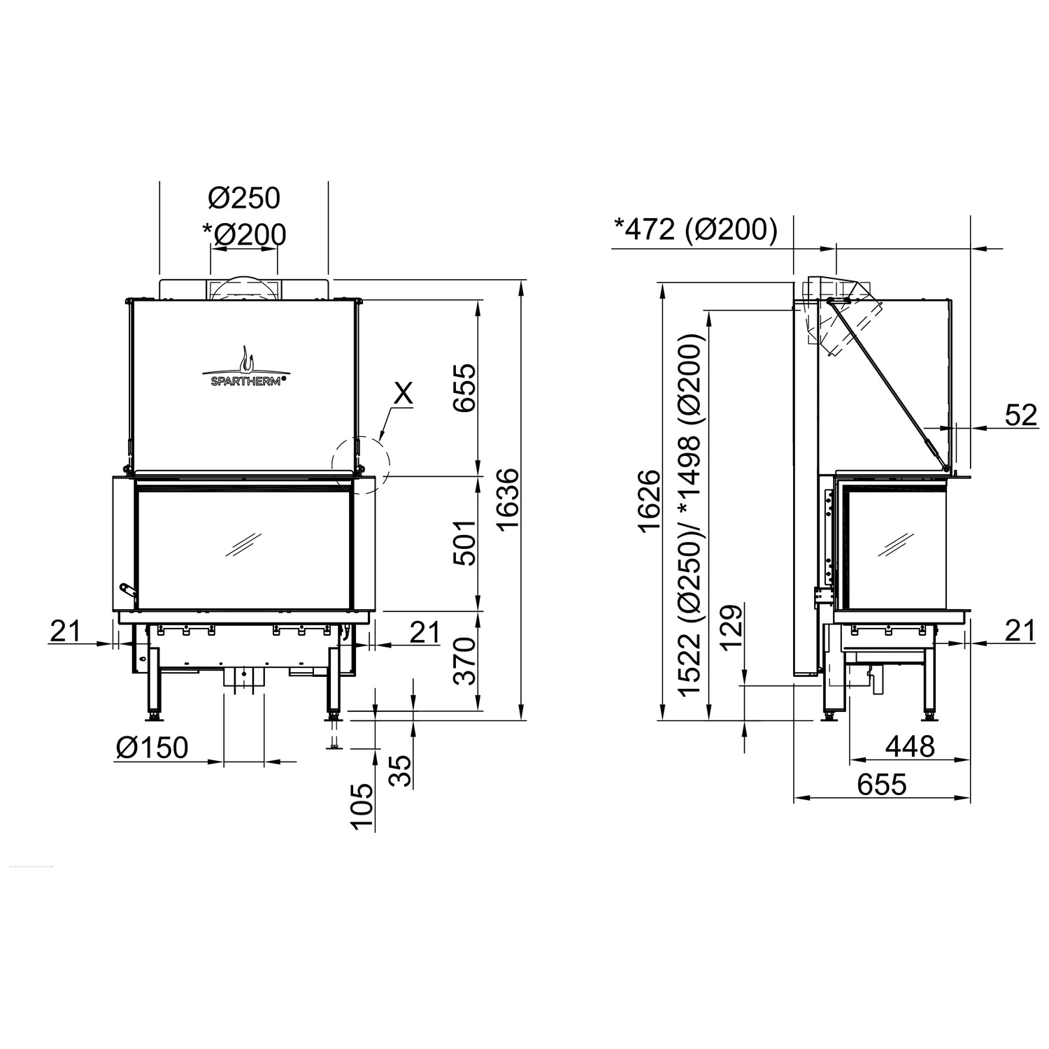 Spartherm Premium A-3RL-80h Kamineinsatz 200 mm RR