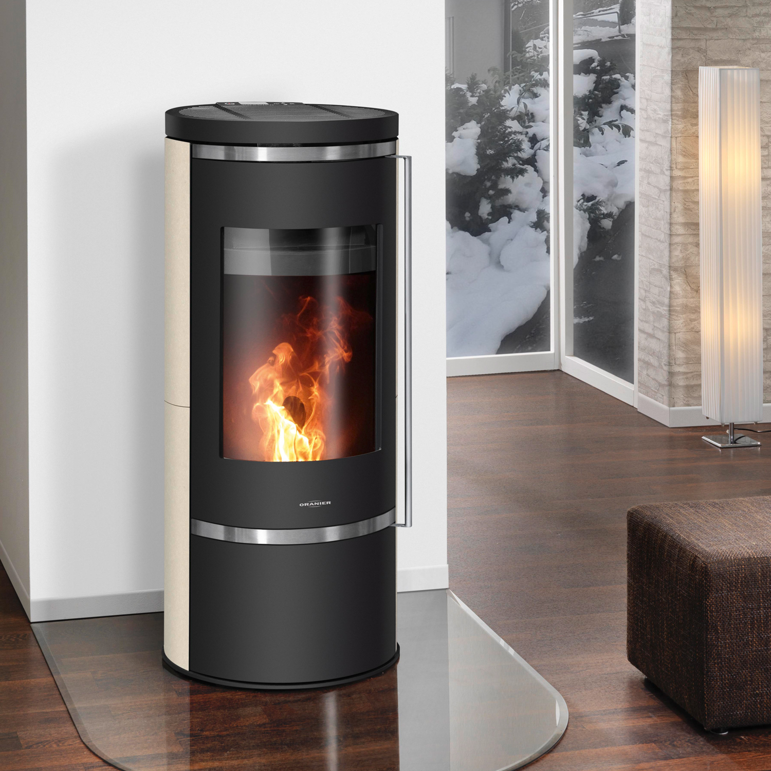 Oranier Carus Aqua 2.0 Wasserführender Pelletofen Stahl Schwarz / Kalkstein Cream Oranier Carus Aqua 2.0 Wasserführender Pelletofen Stahl Schwarz / Kalkstein Cream