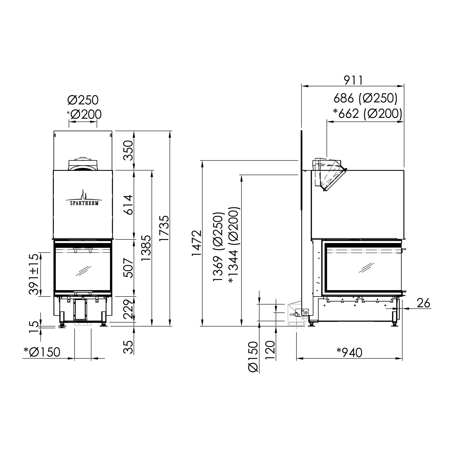 Spartherm Arte U-70h-4S Kamineinsatz RRA Ø 200 mm Spartherm Arte U-70h-4S Kamineinsatz RRA Ø 200 mm