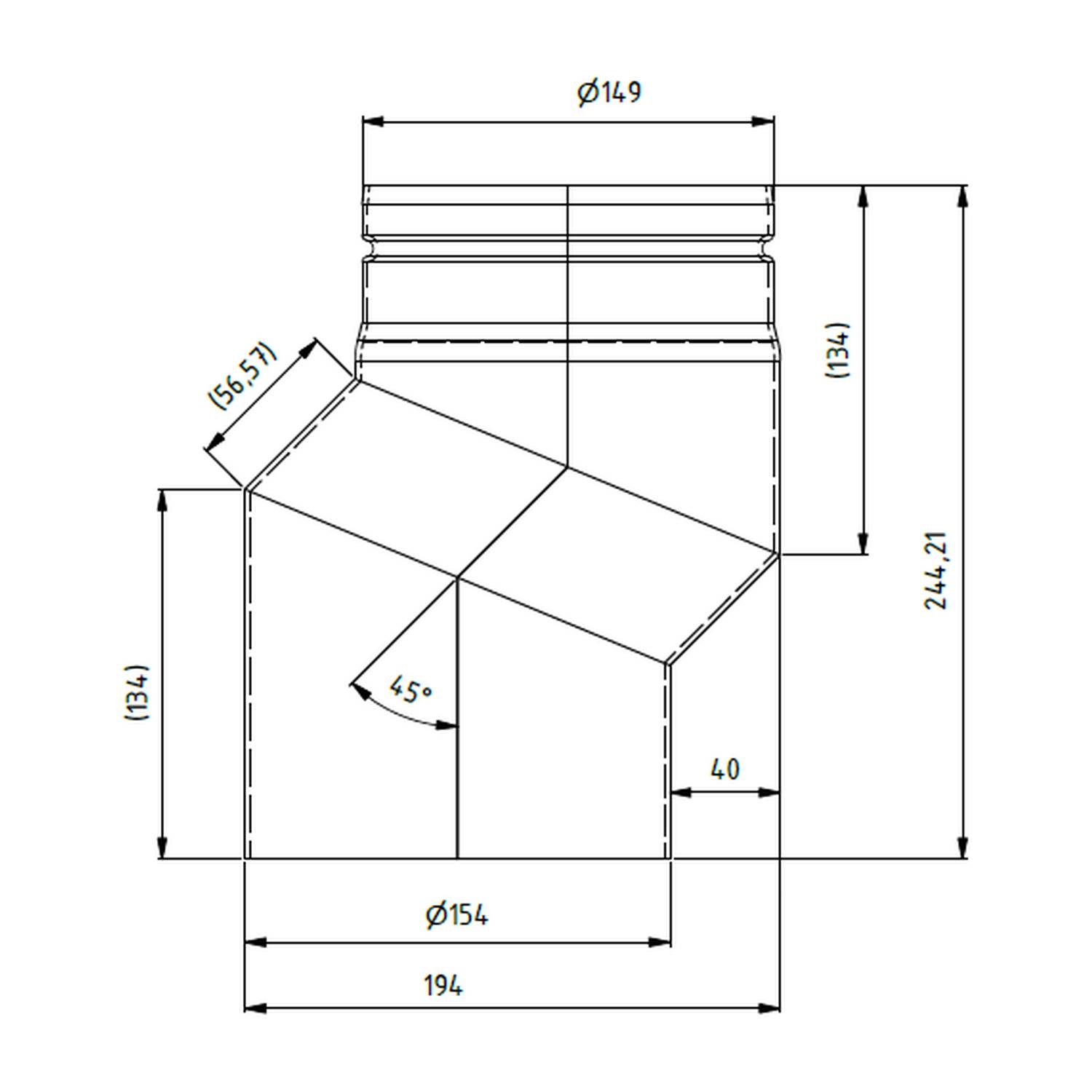 Raik Lifestyle Versatzbogen Durchmesser 150x244x2,00mm eingezogen V=40mm mit Dichtung schwarz für Rauchrohr/ Ofenrohr