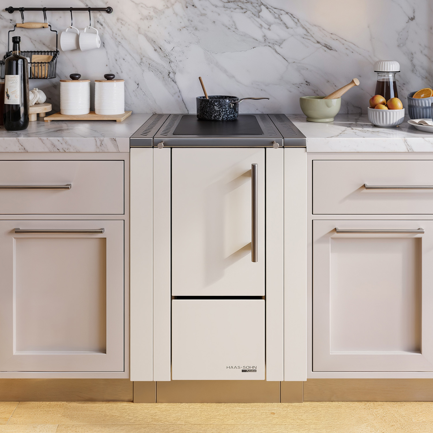 Haas+Sohn HS 40 ohne Sichtfenster Küchenofen weiß Herdrahmen Edelstahl Stahlkochplatte