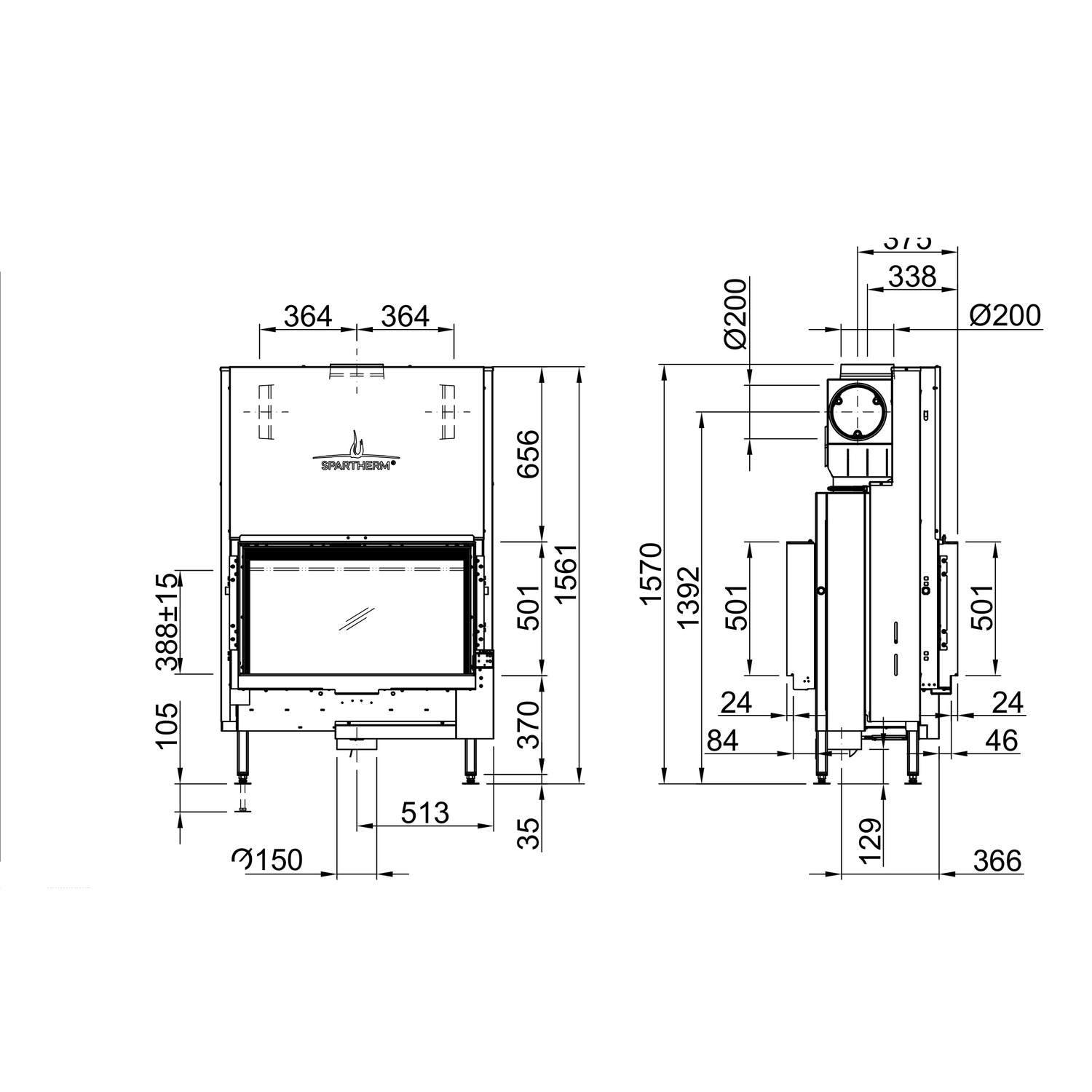 Spartherm Premium V-FD-87h Kamineinsatz 200 mm RR