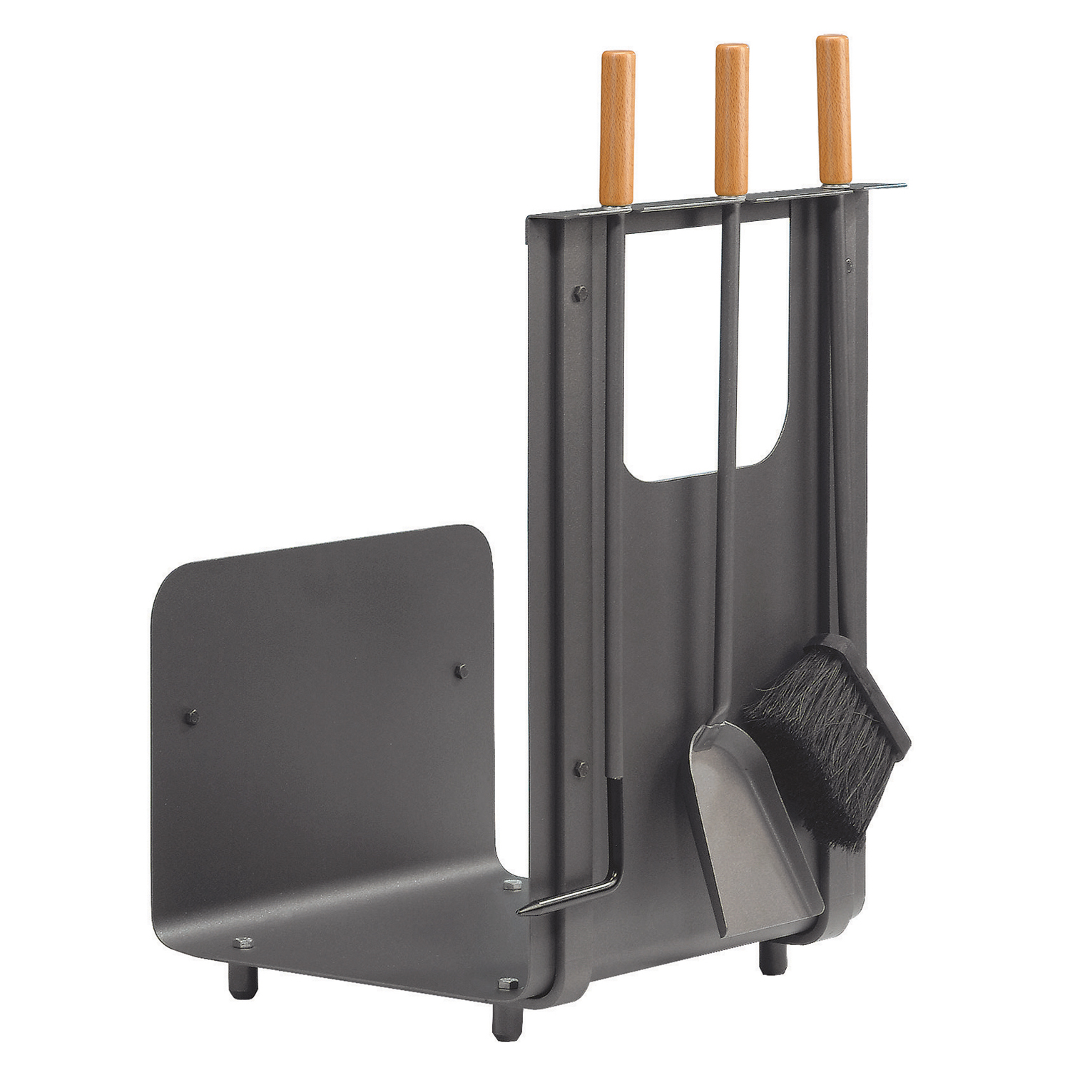 Raik Holzkorb & Kaminbesteck 3-tlg., anthrazit Buche Raik Holzkorb & Kaminbesteck 3-tlg., anthrazit Buche