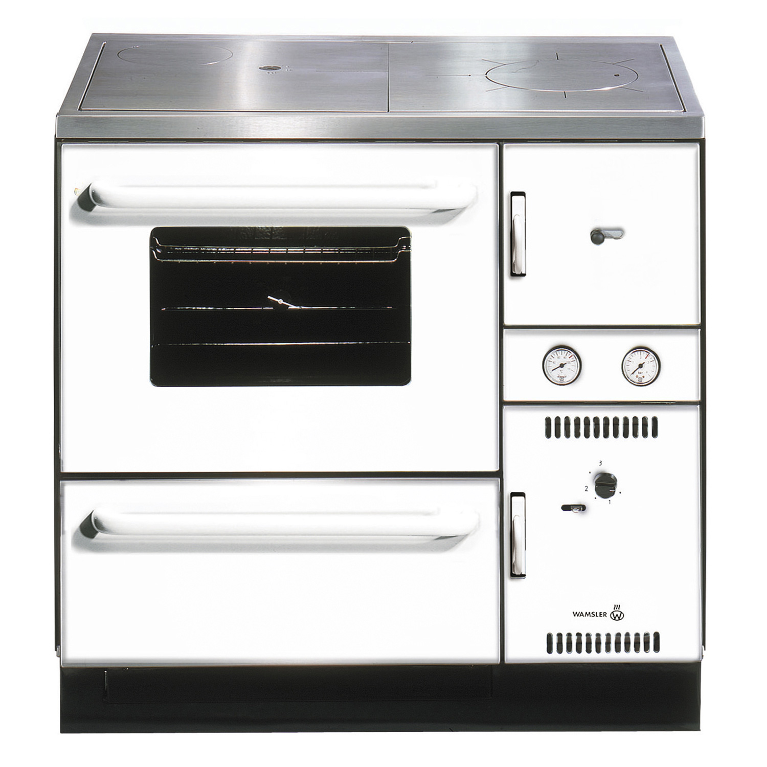 Wamsler K 148 Küchenofen wasserführend Weiß, Rauchrohr links Wamsler K 148 Küchenofen wasserführend Weiß, Rauchrohr links