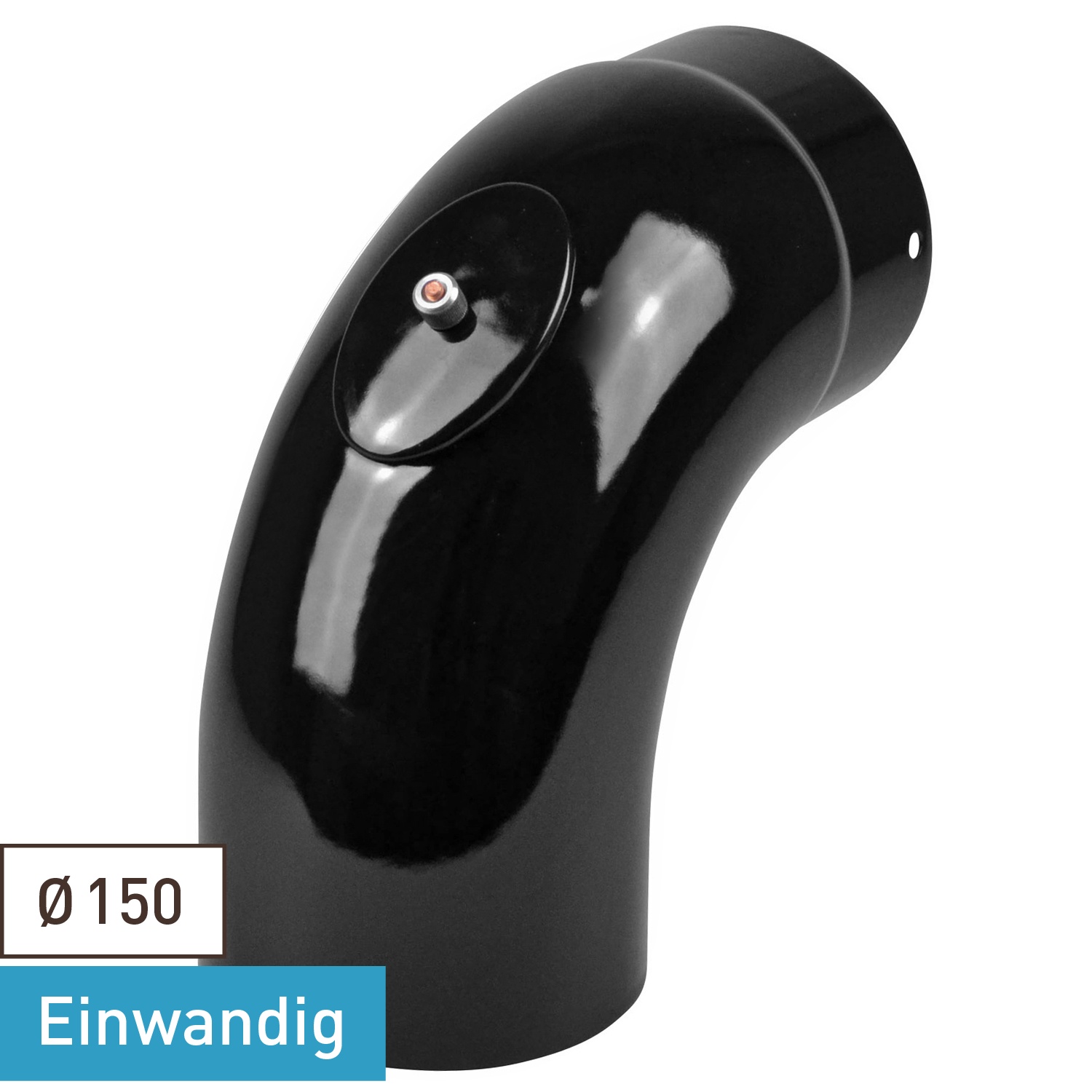 Raik Rauchrohrbogen / Ofenrohrbogen Emaille 150mm - 90° Bogen glatt Schwarz mit Reinigungsöffnung
