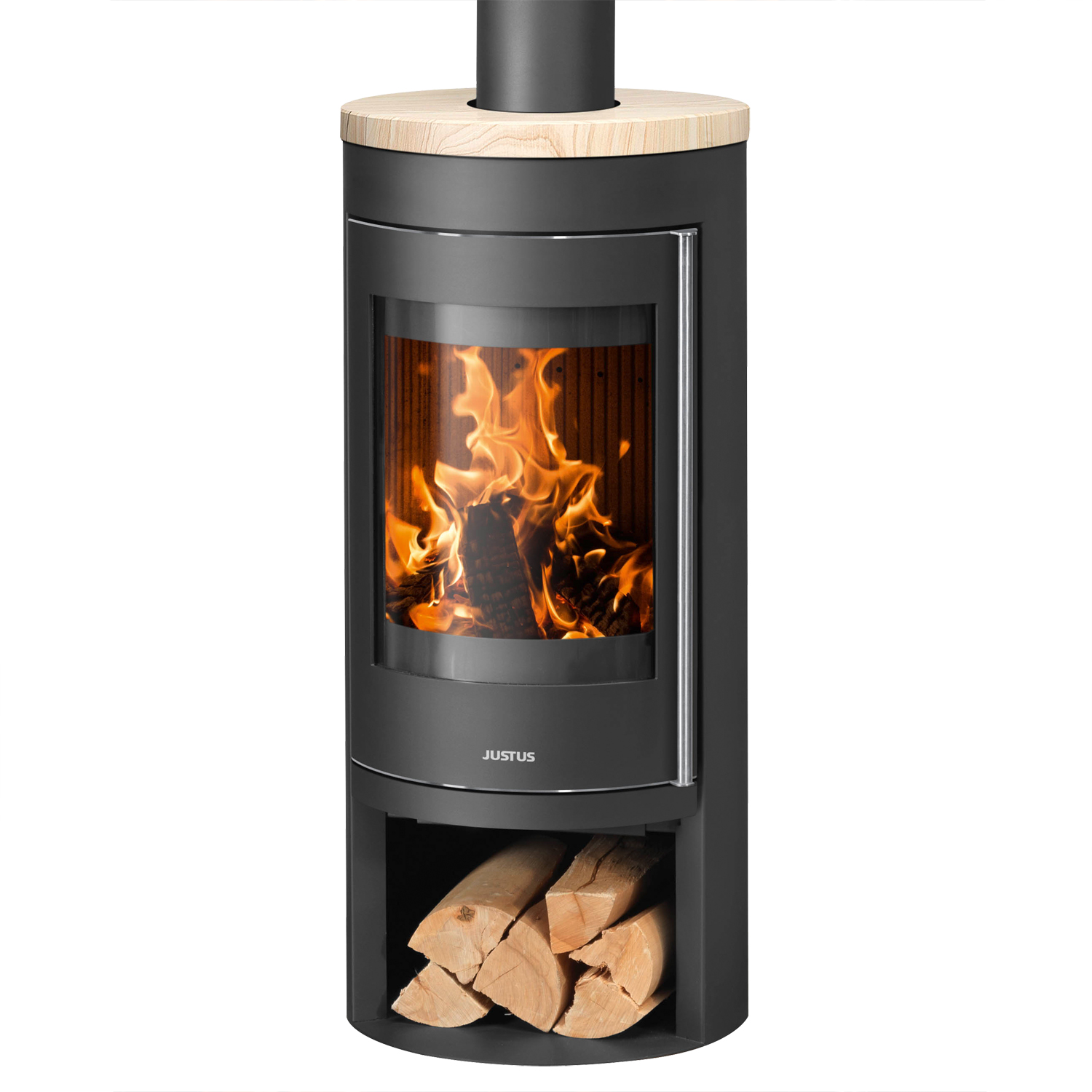 Justus Mino 2.0 Kaminofen Stahl Schwarz mit Sandstein-Abdeckplatte Justus Mino 2.0 Kaminofen Stahl Schwarz mit Sandstein-Abdeckplatte