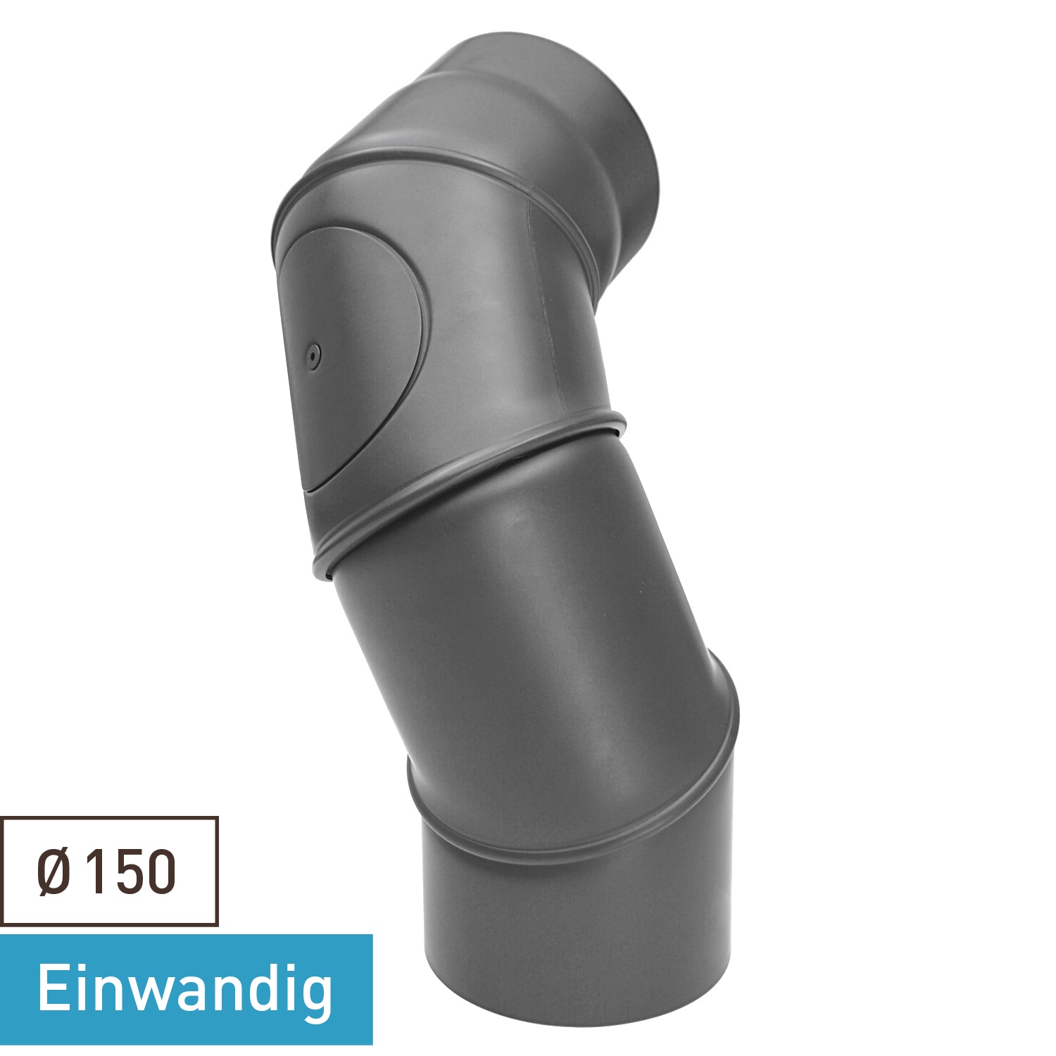 Raik Basic Rauchrohrmultibogen 150mm gussgrau mit Tür – 4teilig für Rauchrohr / Ofenrohr