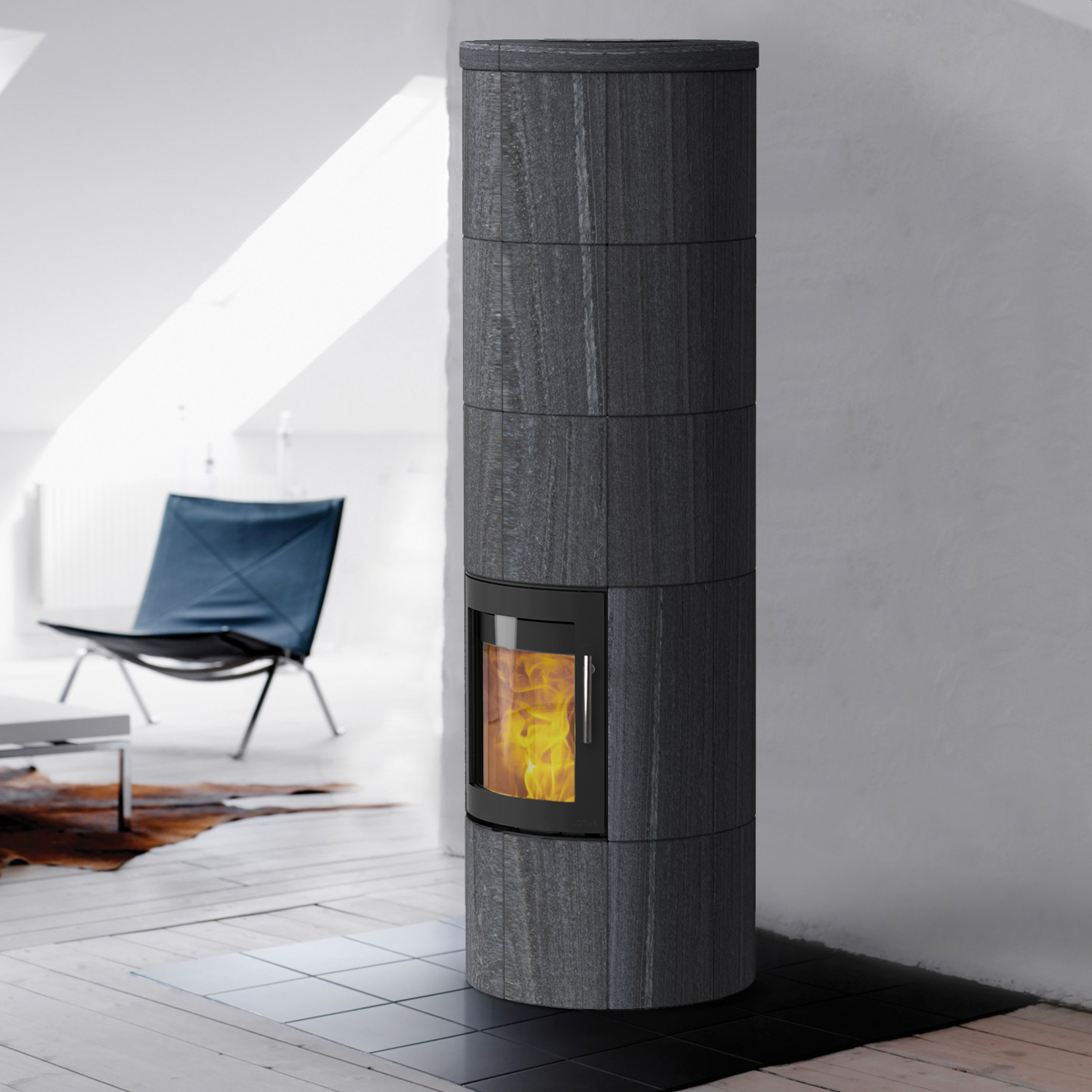 Lotus M3 Kaminofen Schwarz/ Indian Night, Rauchabgang hinten