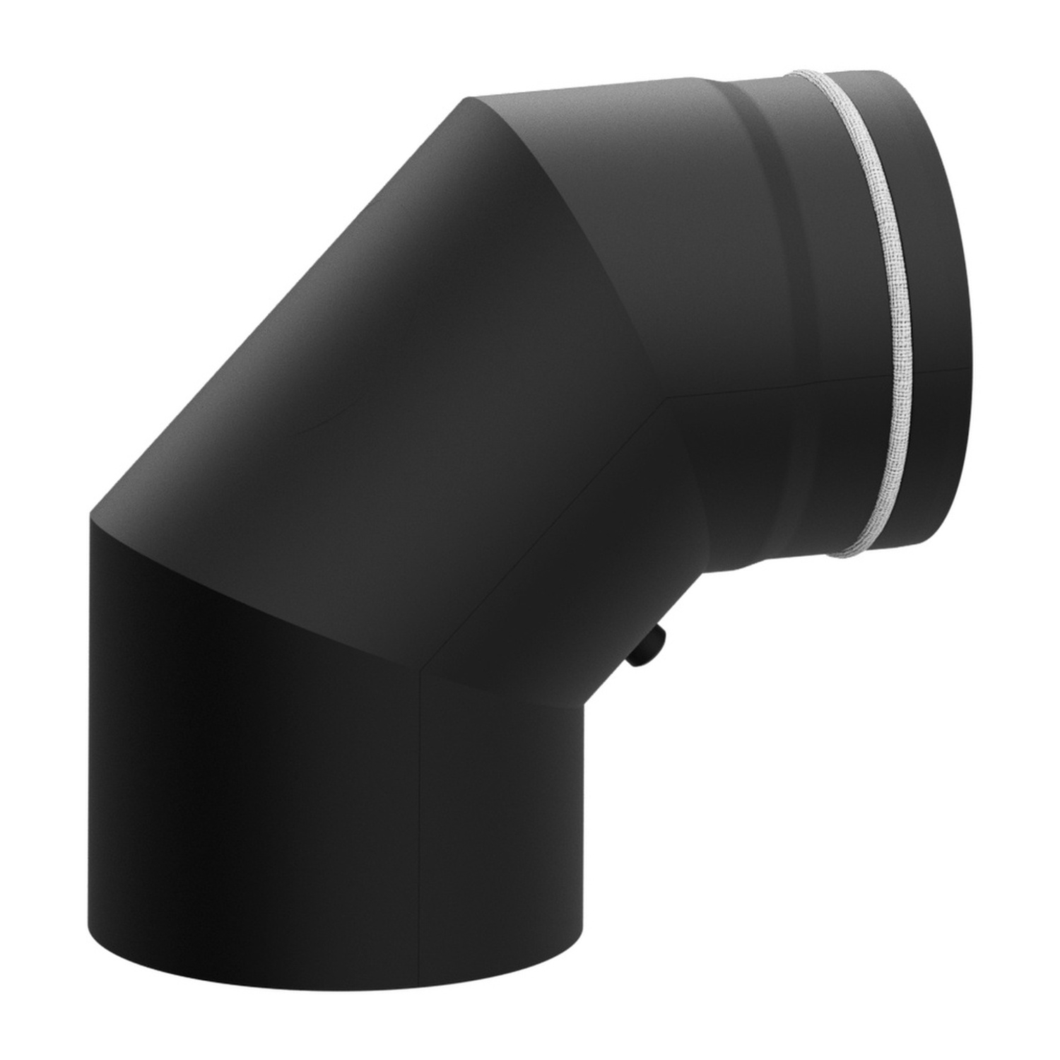 Raik Lifestyle Bogen Durchmesser 150/90° 2,00mm eingezogen 3-tlg mit eingelegter Tür mit Dichtung schwarz für Rauchrohr/ Ofenrohr