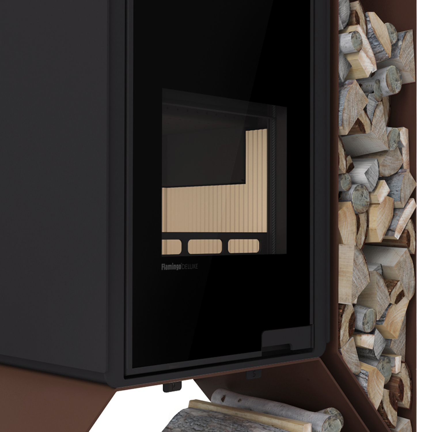 HS Flamingo Deluxe Kampa Kaminofen Braun Regal rechts