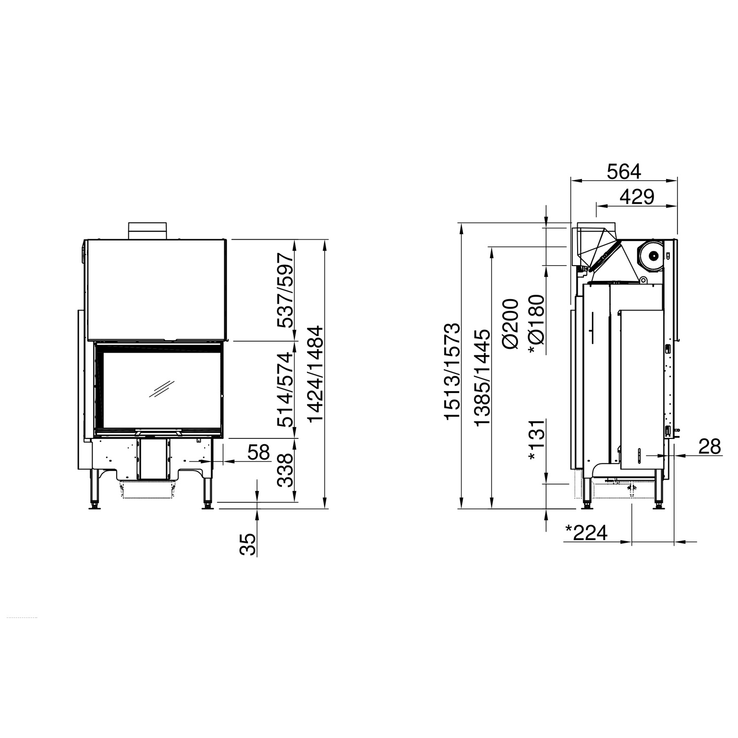 Spartherm Varia 2Rh Kamineinsatz 1544 180 mm