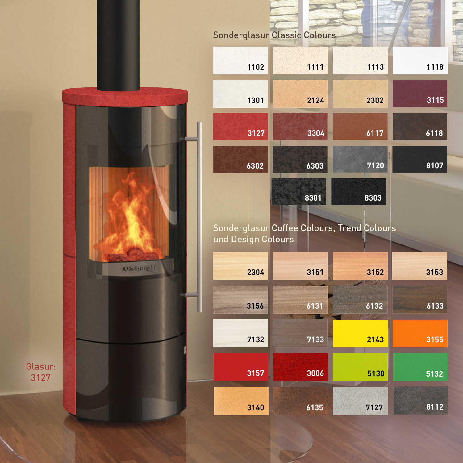Olsberg Tipas Compact III Kaminofen Stahl Schwarz / Keramik Sonderglasur