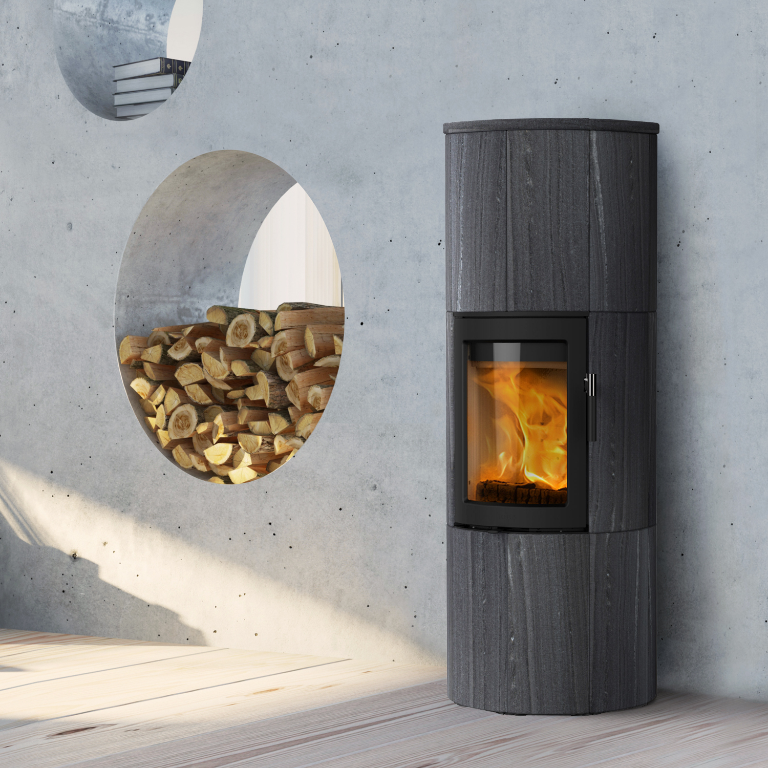 Lotus Maestro 152 Kaminofen Schwarz/ Indian Night, Rauchabgang hinten