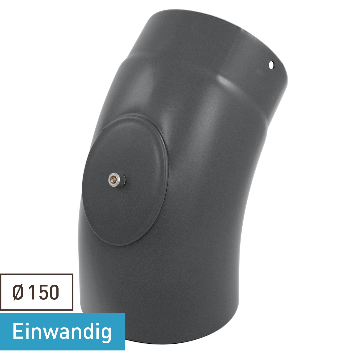 Raik Rauchrohrbogen / Ofenrohrbogen Emaille 150mm - 45° Bogen glatt Grau mit Reinigungsöffnung